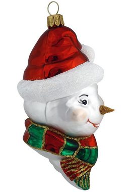 Hamburger Weihnachtskontor Christbaumschmuck Schneemann-Gesicht mit gestreiftem Schal, Dekohänger - mundgeblasen - handdekoriert