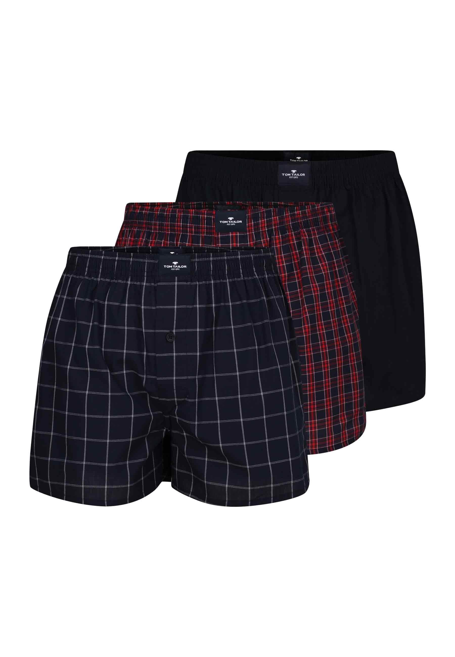 Boxershorts TOM TAILOR Herren Boxershort rot kariert 3er Pack