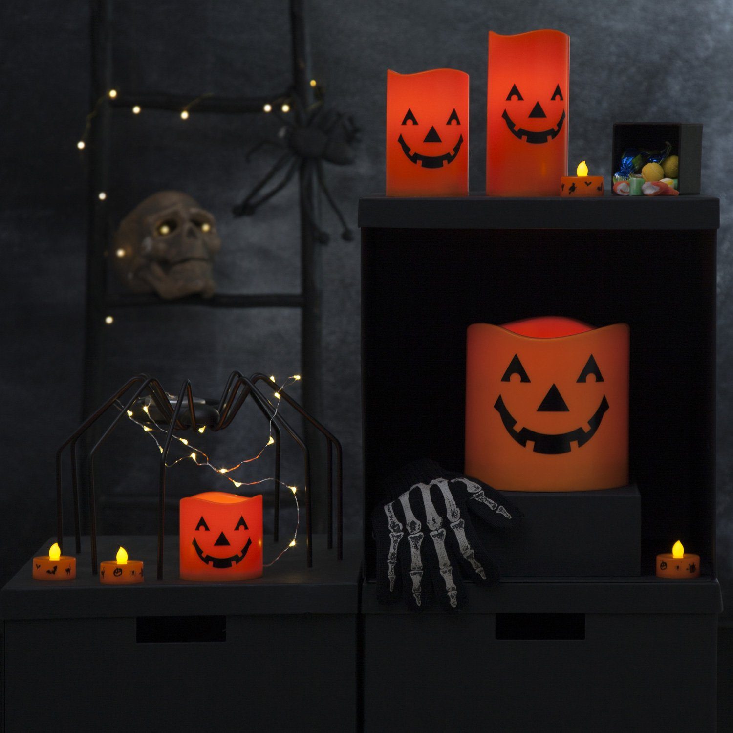 STAR TRADING LED-Kerze LED Teelichter Halloween D:4cm mit Batterien orange günstig online kaufen