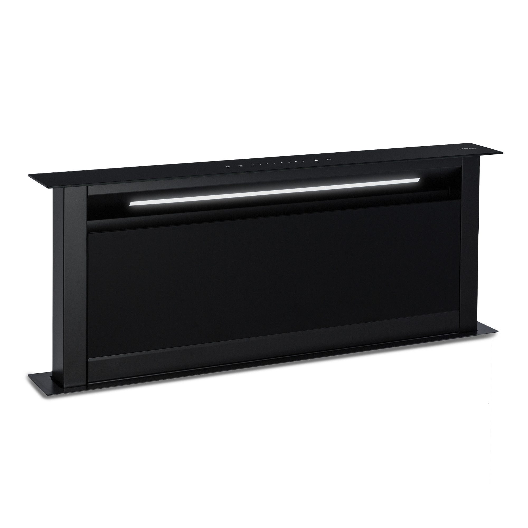 Klarstein Deckenhaube Royal Flush Eco Serie Royal Flush Eco Dunstabzug Downdraft 90 cm 714 m³/h Glas Edelstahl Royal Flush Eco, Versenkbare Tischabzugshaube Abluft Umluft mit LED & 4 Stufen