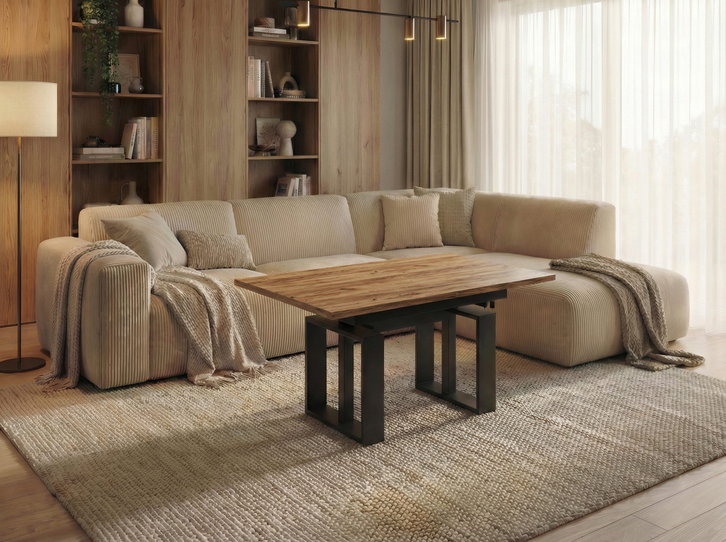 Endo-Moebel Couchtisch Empoli - ausziehbar 110-170cm und höhenverstellbar Doppellift Metall, Couch- & Esstisch, modern Design, Wohnzimmertisch, Multifunktionstisch