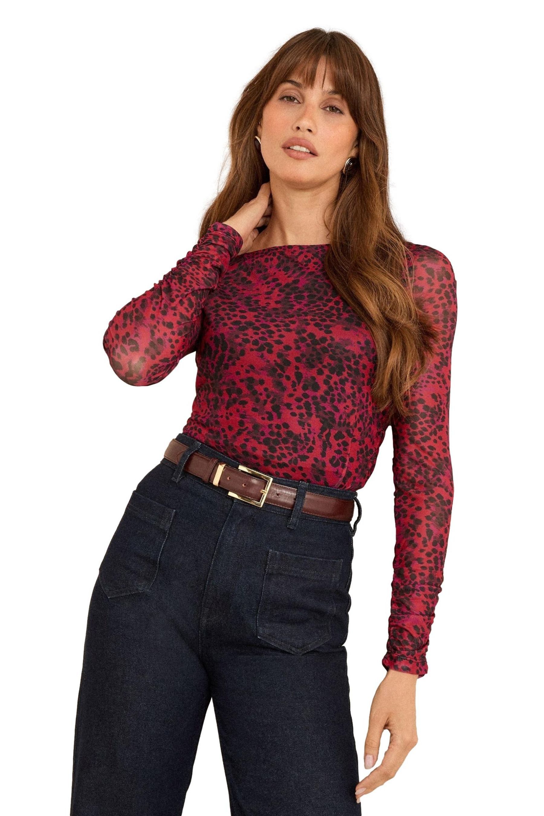 Langarmbluse Love & Roses Bedrucktes Langarmtop mit Mesh
