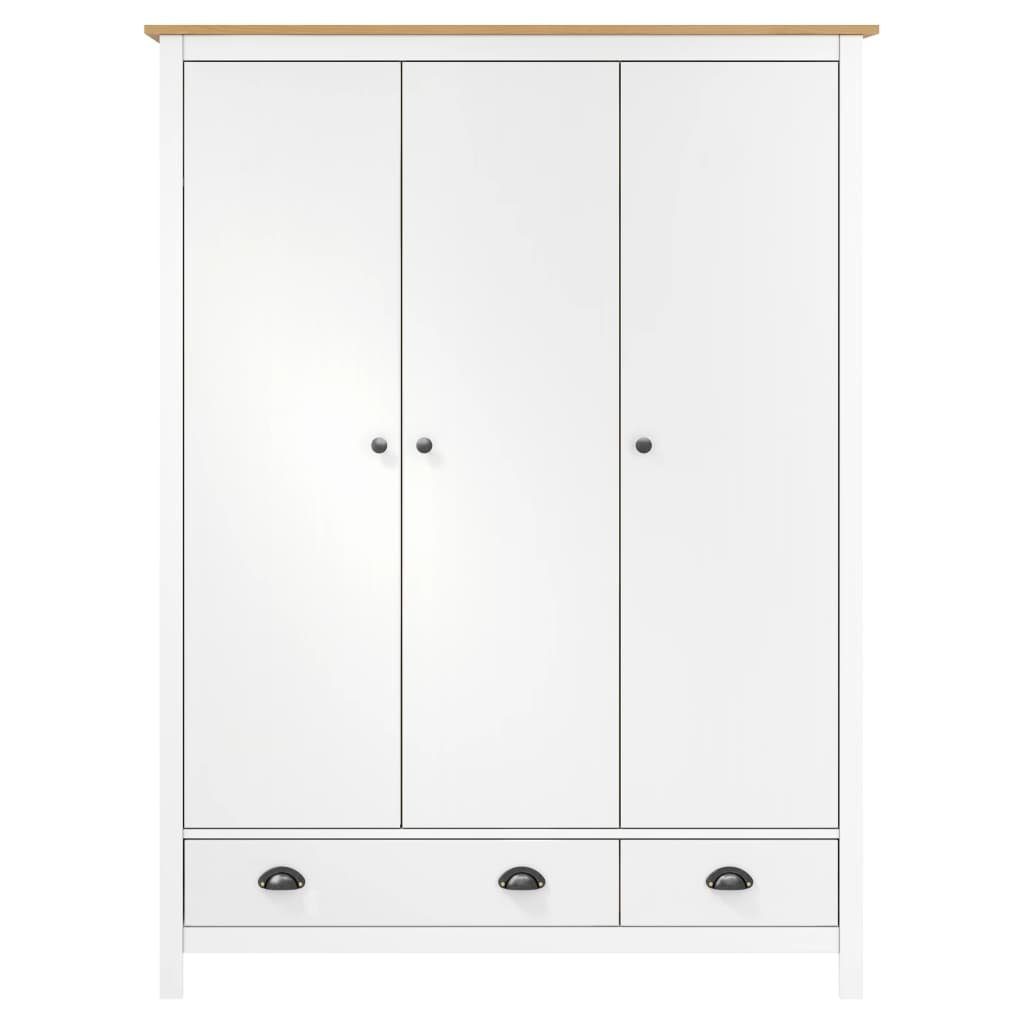 vidaXL Kleiderschrank Kleiderschrank mit und cm Weiß (1-St) Hill Kiefernholz Türen Weiß 3 127x50x170 braun