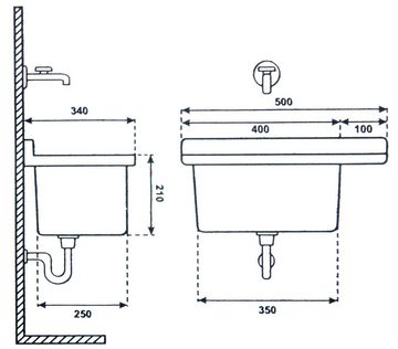 Waschbecken SCHWARZ 50, Kunststoff Spülbecken Waschtrog Ausgussbecken mit Ablaufgarnitur 50x34x21