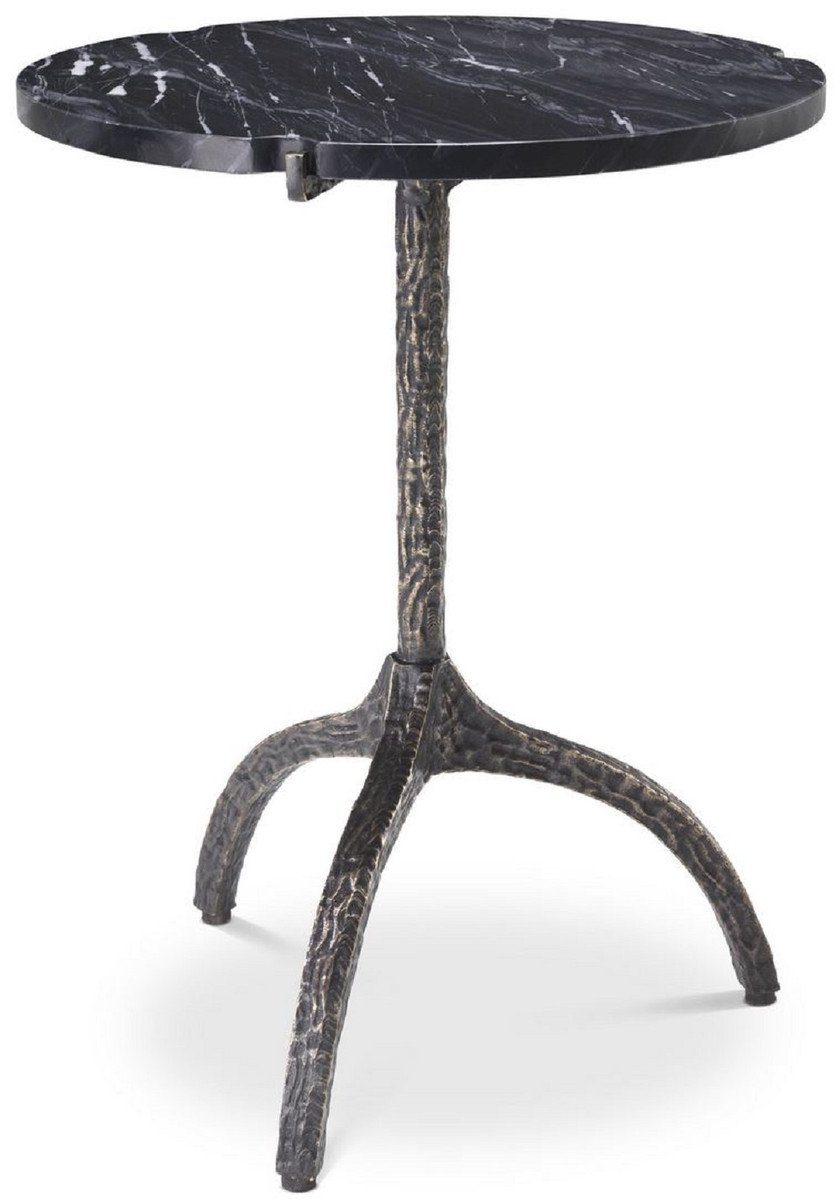 Casa Padrino Beistelltisch Luxus Beistelltisch Bronzefarben / Schwarz Ø 45 x H. 58,5 cm - Messing Tisch mit Marmorplatte - Möbel - Luxus Möbel