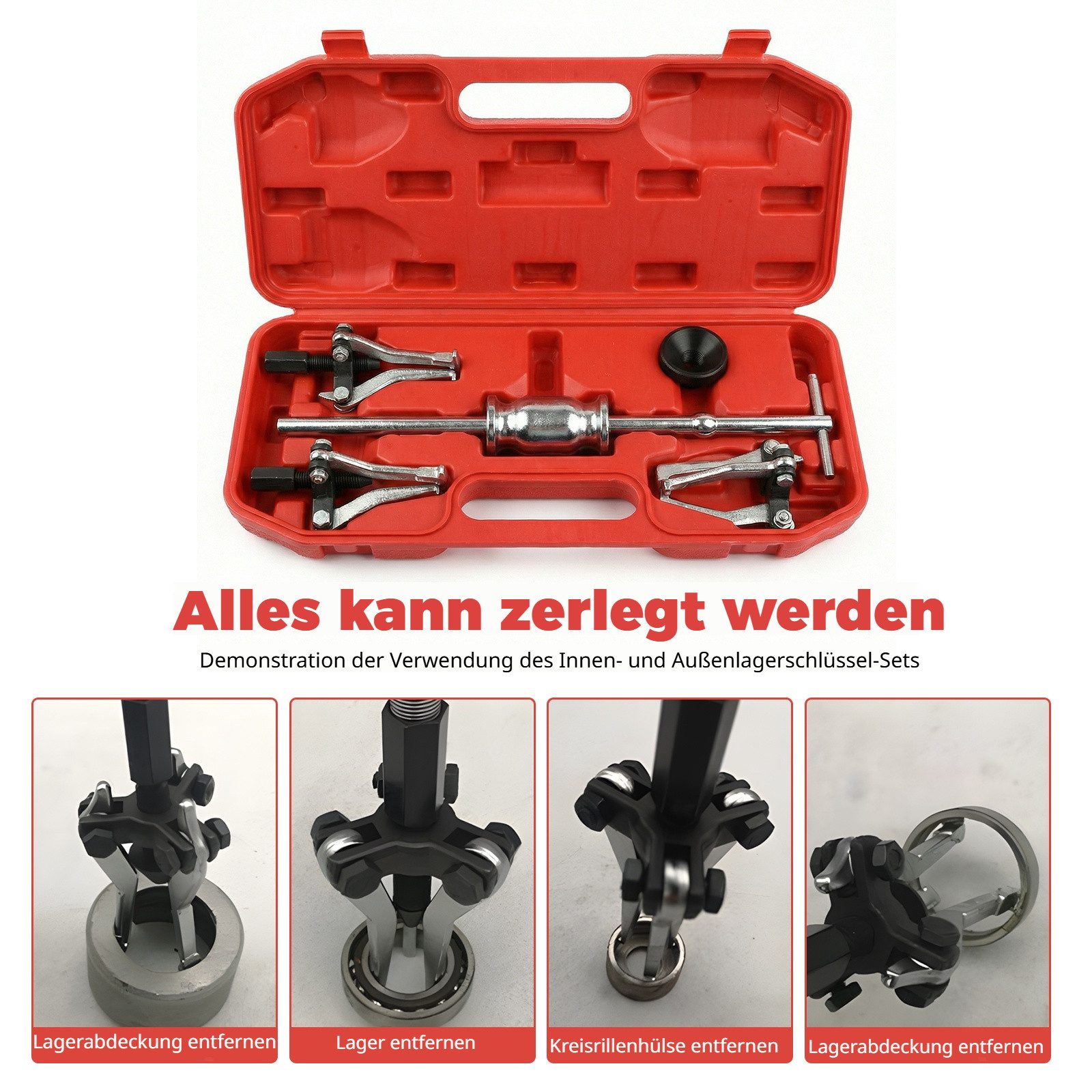 BlingBin Werkzeugset 5-teiliges Lagerabzieher Set für Innen- und Außenlager, (5er Set, 5-tlg., 50*20*8.5 cm), Multifunktionswerkzeug zur Reparatur von Radlagern am Auto