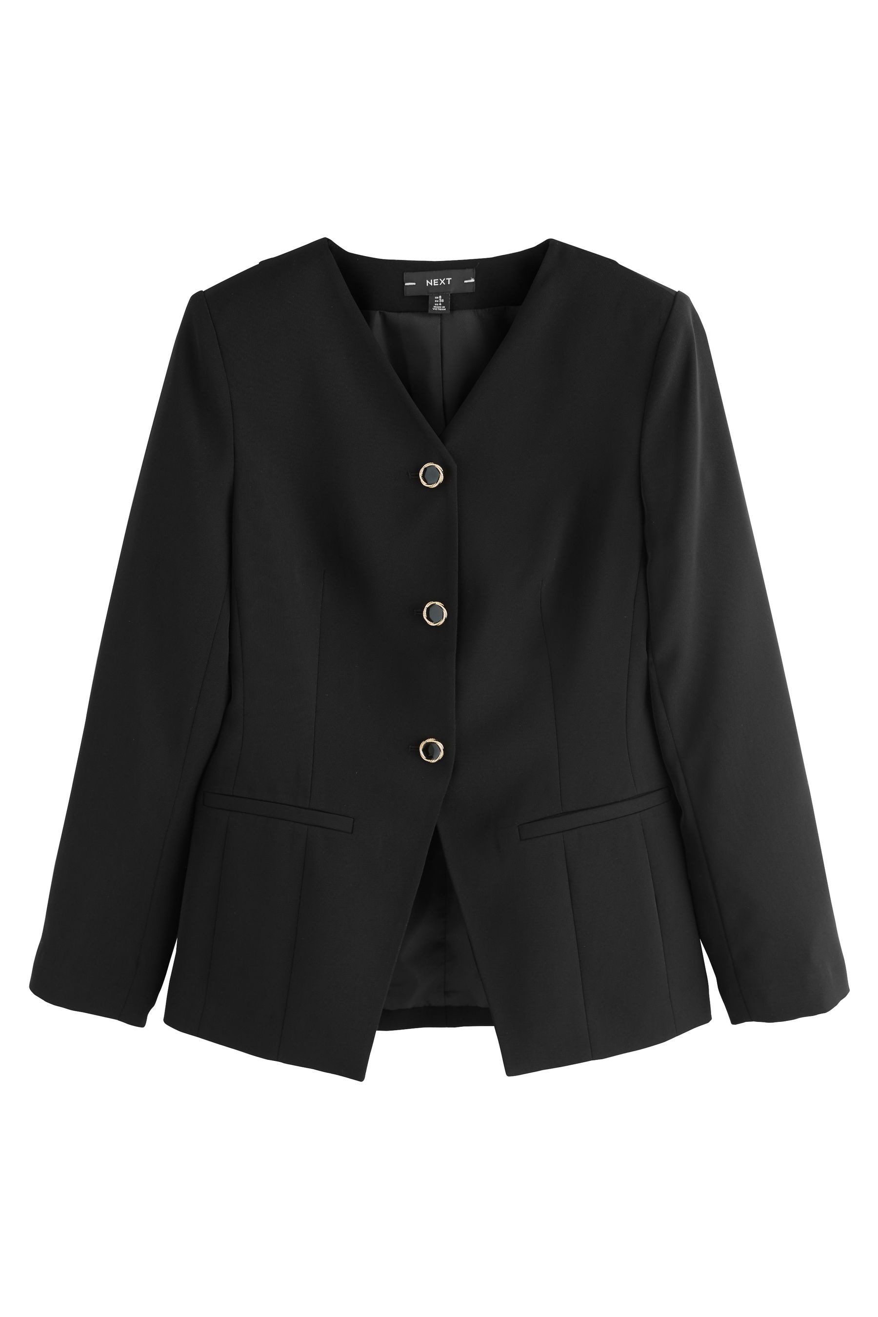 Jackenblazer Kragenloser Blazer mit V-Ausschnitt
