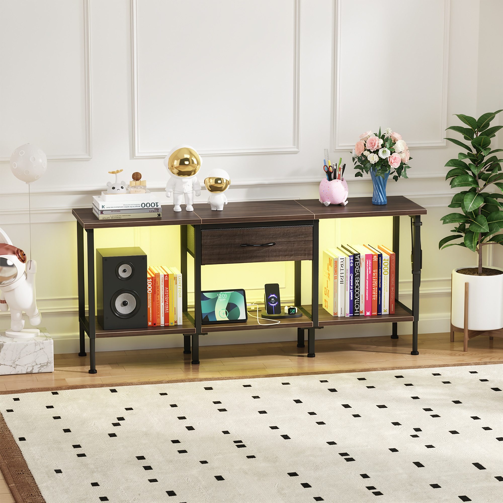 OYRREU Sideboard moderner Mehrzweckschrank mit LED-Vitrine, weiß, OTTO’S CHOICE (Schrank, Set, Wohnzimmer, Esszimmer, Büro, 2 Türen, 3 Schubladen, 150 x 35 x 80 cm), Aufbewahrungsschrank