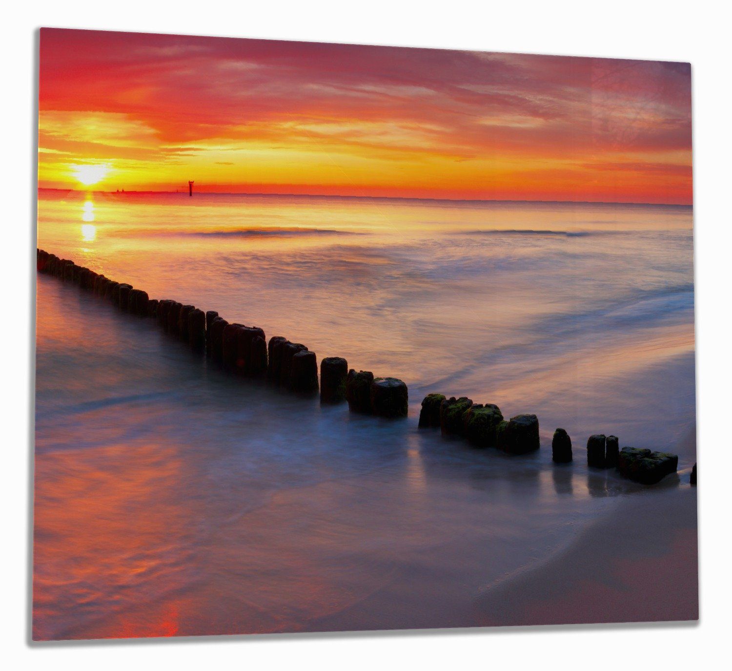 Wallario Herd-Abdeckplatte Farbenspiel im Himmel - Sonnenuntergang am Strand, ESG-Sicherheitsglas, (Glasplatte, 1 tlg., inkl. 5mm Noppen), verschiedene Größen