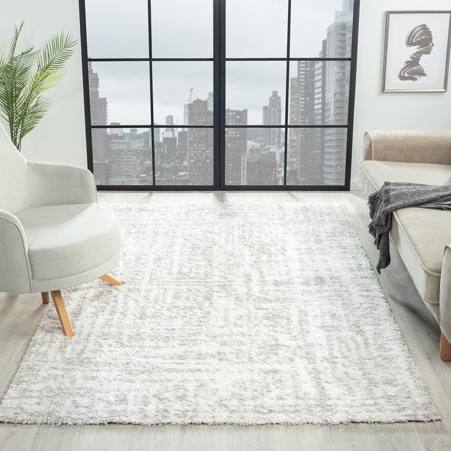 Vimoda Hochflor-Teppich Teppich Shaggy Langflor Wohnzimmer modern, Rechteckig, Höhe: 30 mm, 3D-Effekt, Raute, modernen Designs, weich, kuschelig, luxuriöser Look