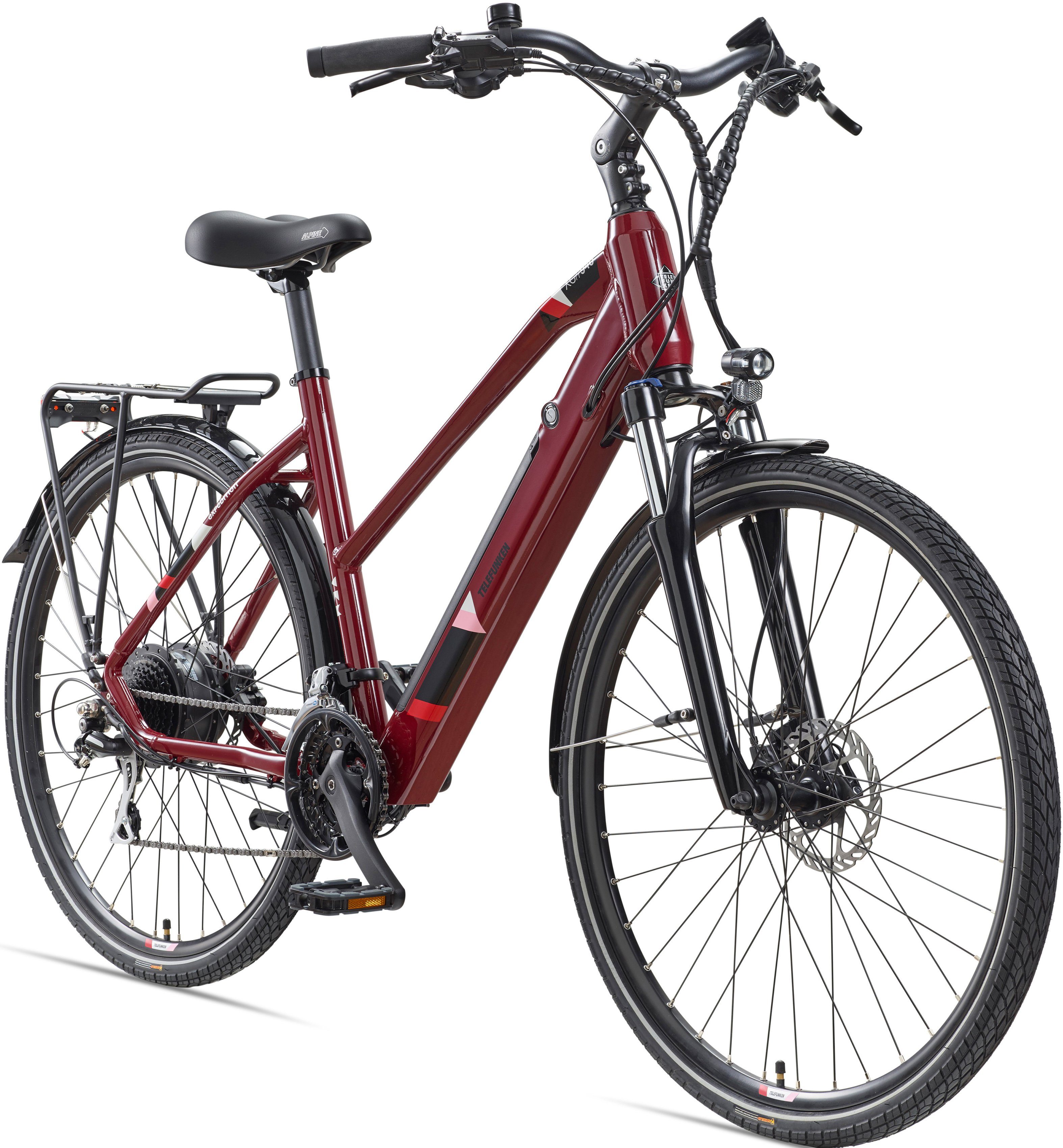 Telefunken E-Bike Trekkingrad Expedition XC940, 24 Gang Shimano Acera Schaltwerk, Kettenschaltung, Heckmotor, 417,6 Wh, (Straßenzulassung, ca. 100 km Reichweite, hydraulische Scheibenbremsen), Trekking Elektrofahrrad, Damen, 28 Zoll, 36 V 417,6 Wh Akku, Pedelec