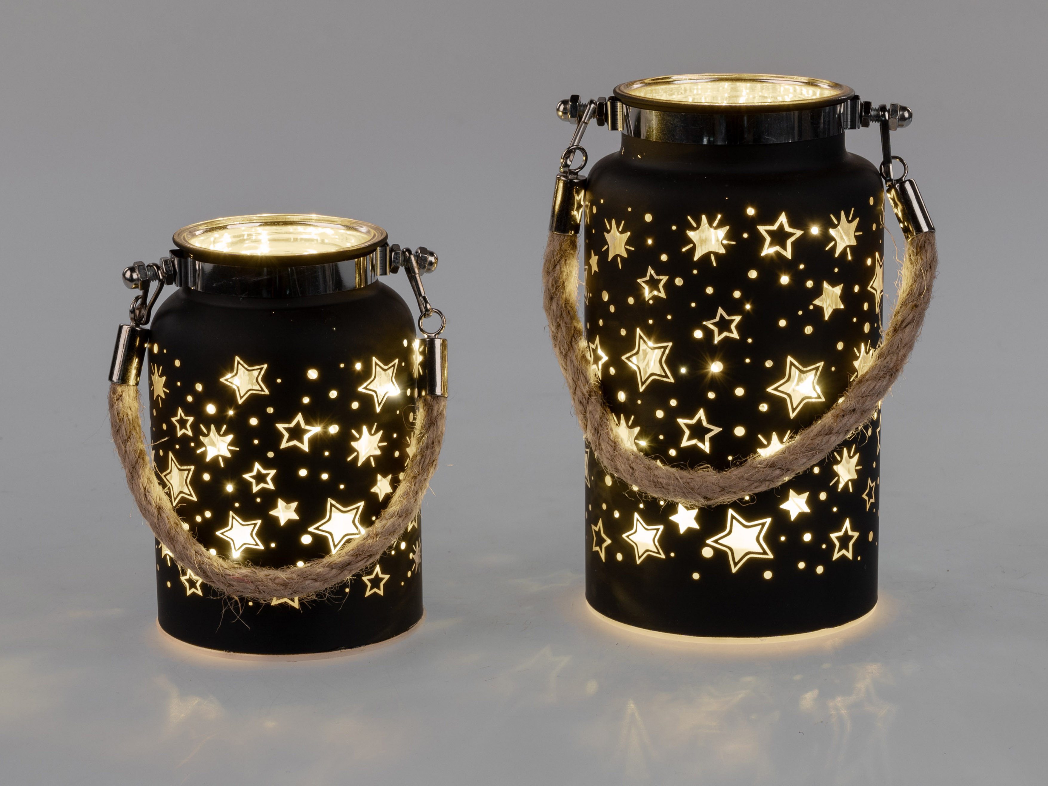 formano LED Dekolicht Deko Licht LED Laterne mattem Farbglas mit goldenem Sterndekor + TImer