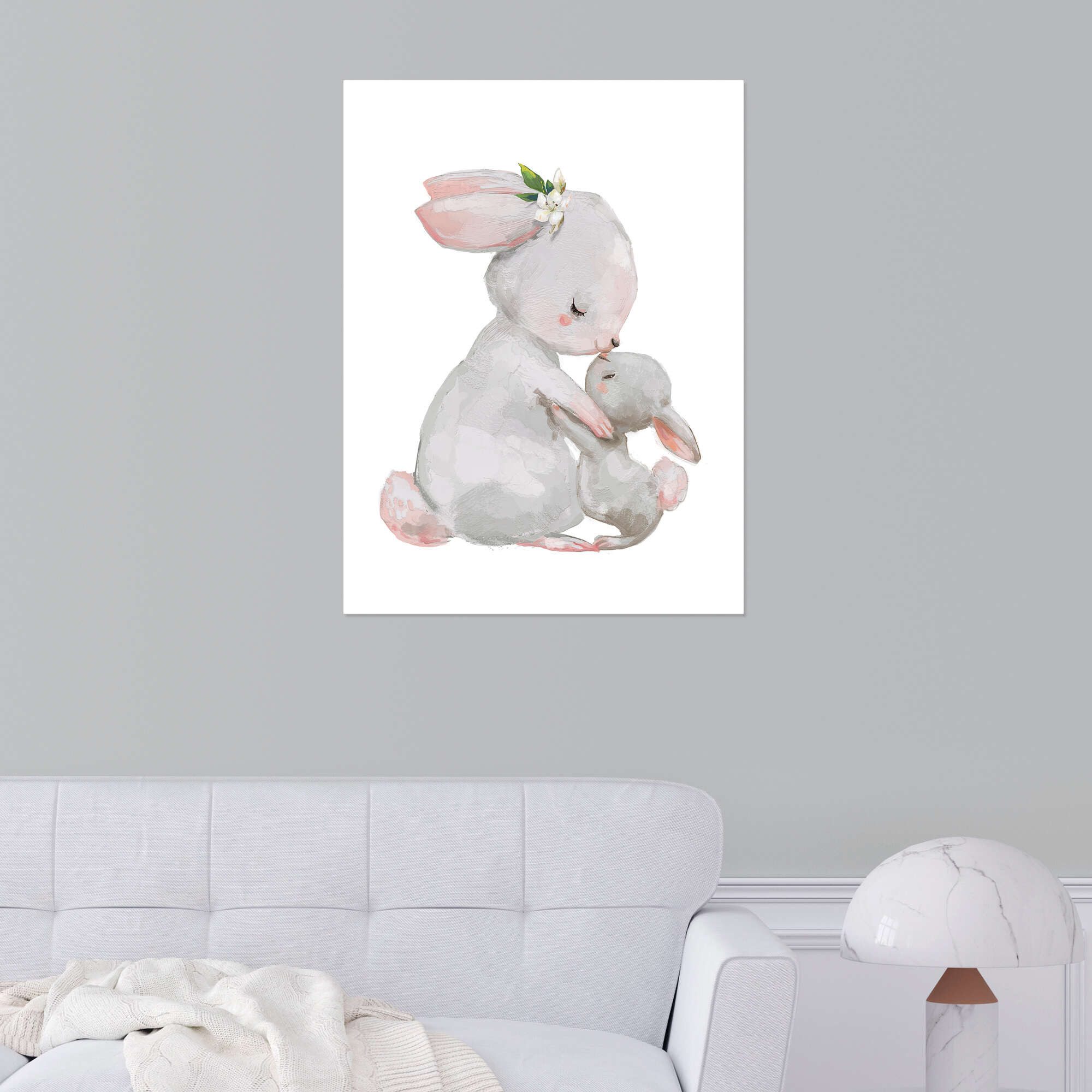 Posterlounge Wandbild Süße weiße Häschen - Mutter mit Kind, Eve Farb, erhältlich als Poster, Leinwandbild, Wandsticker oder Acrylglasbild