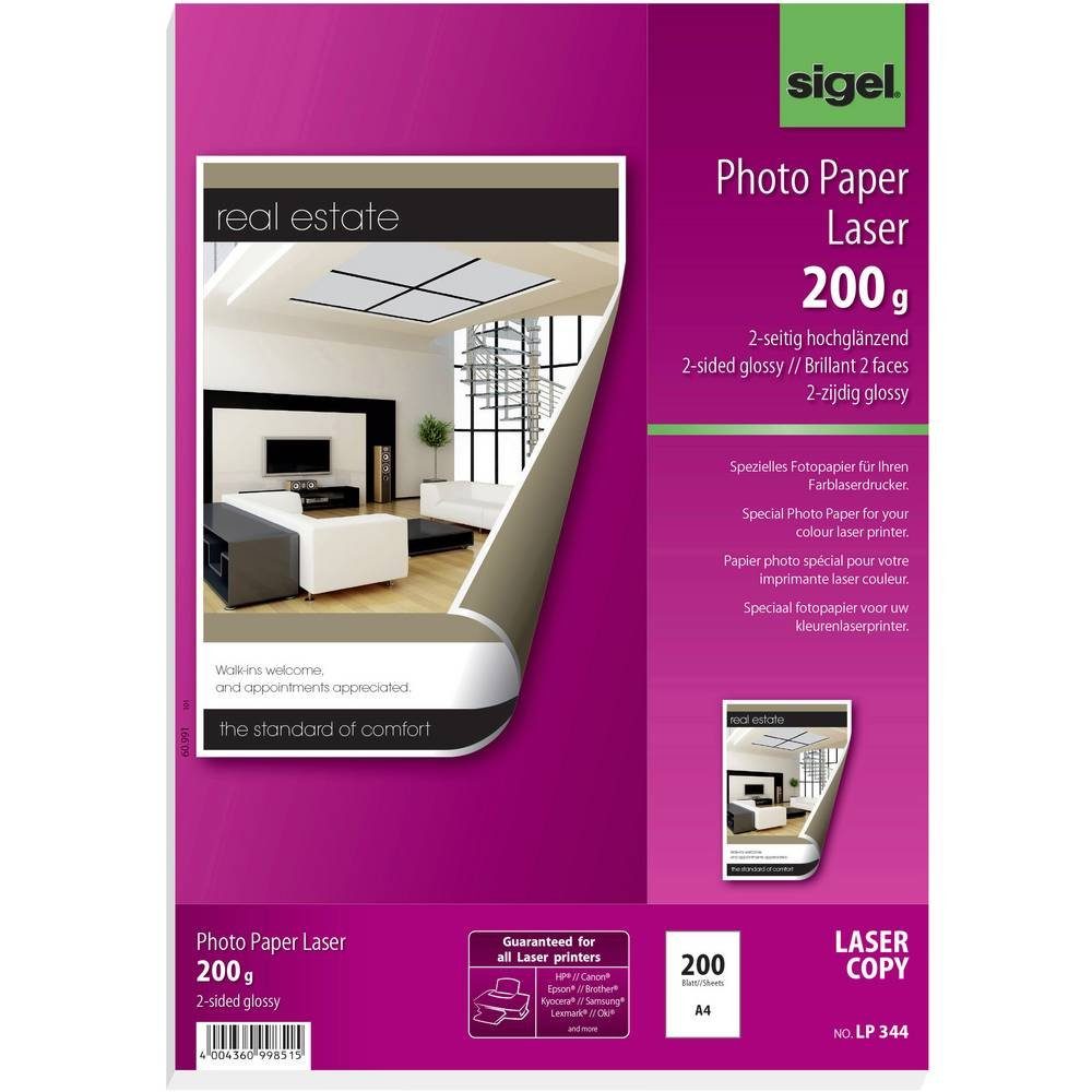 Sigel Fotopapier Fotopapier für Farb-Laser/-Kopierer, 2-seitig