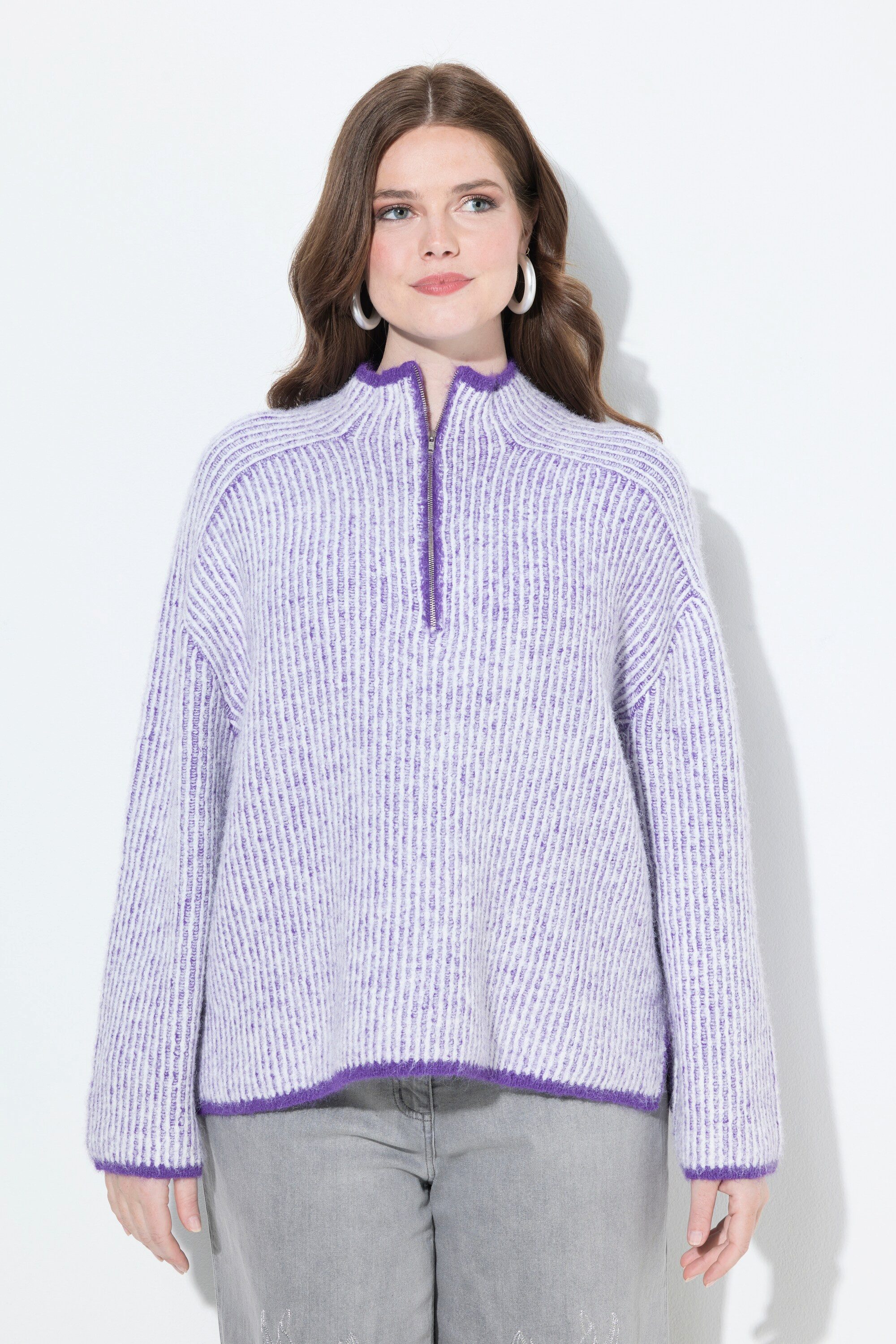 Troyer Pullover Streifen Troyerkragen Langarm