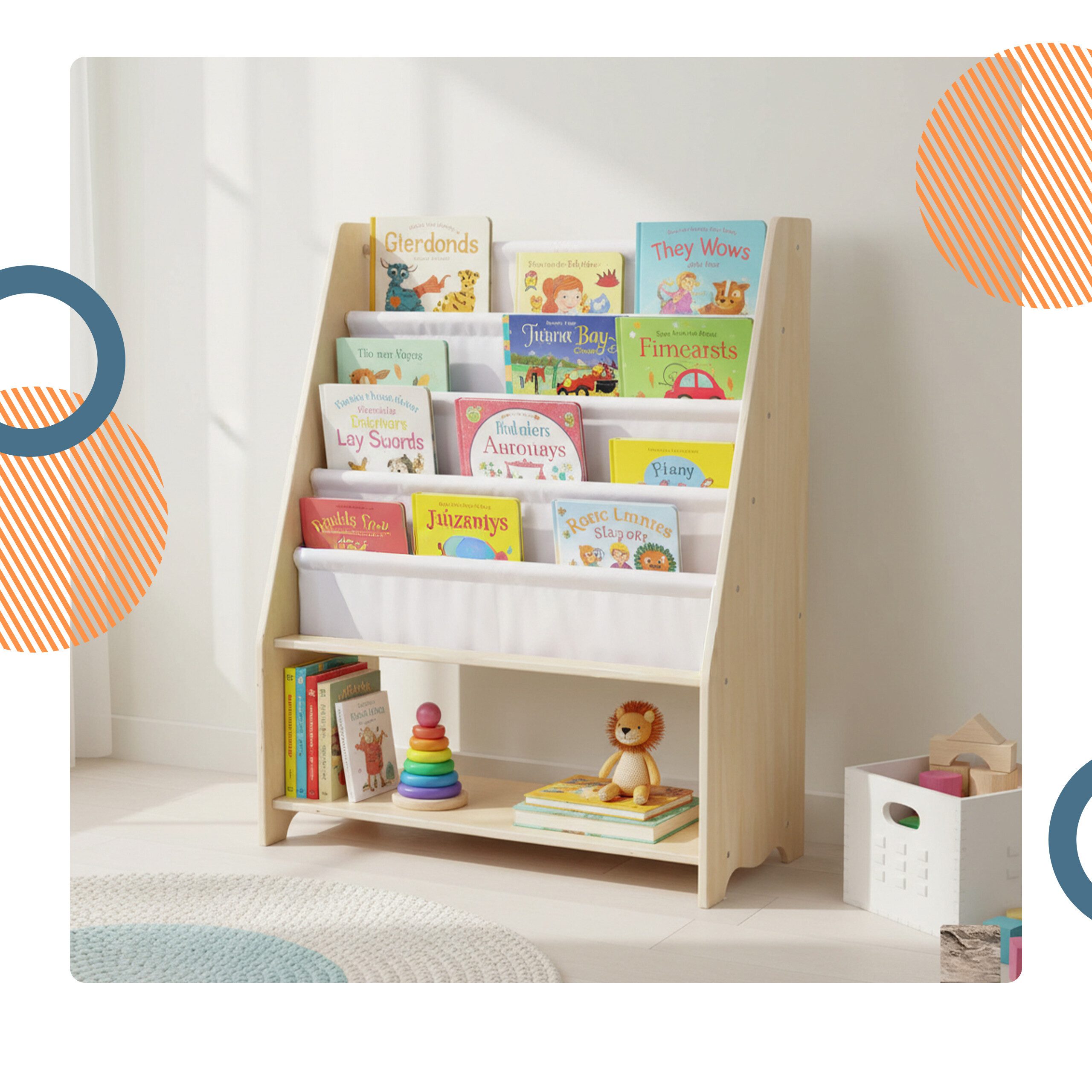 relaxdays Kinderregal Bücherregal Kinder 4 Stofftaschen, B