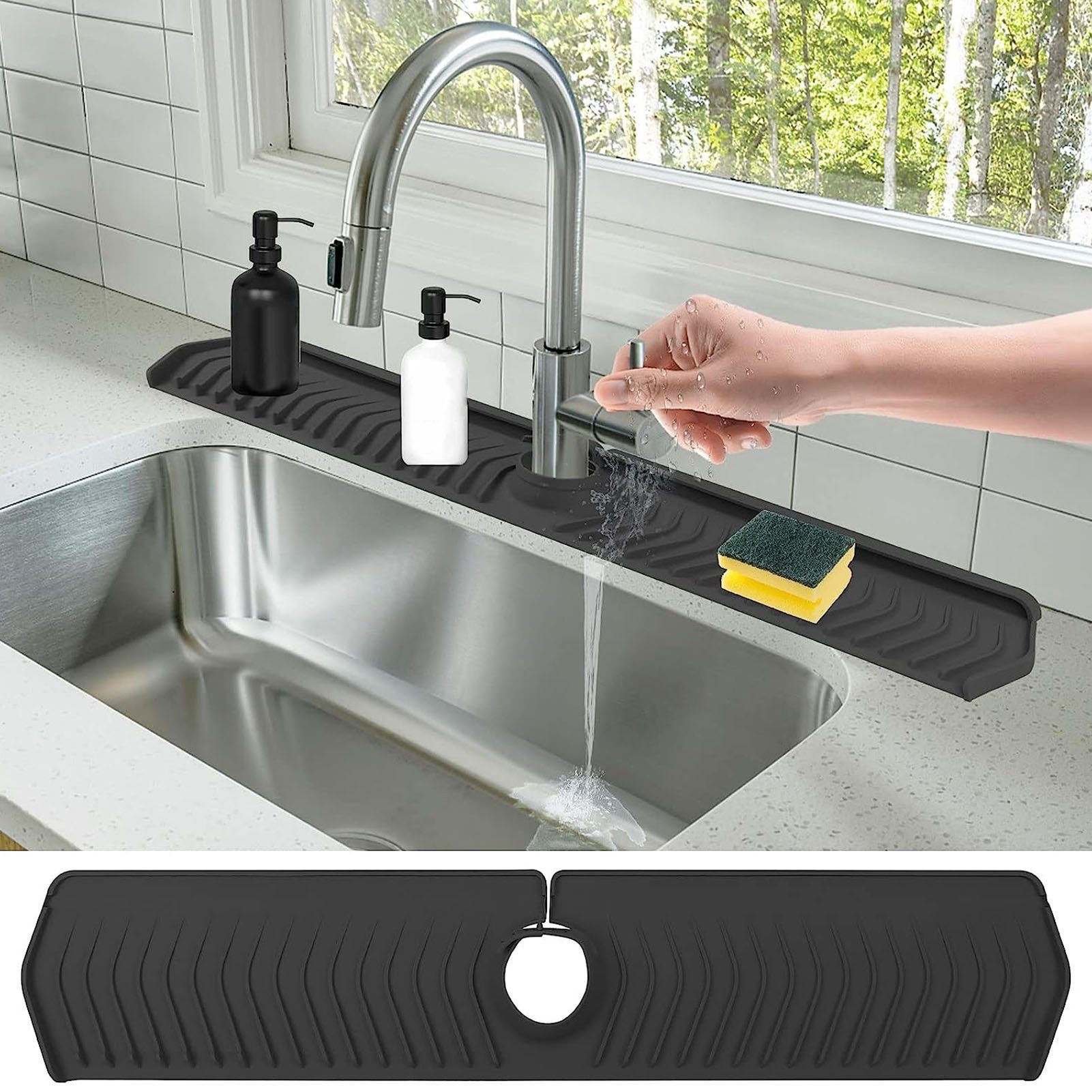 Rutaqian Küchenspüle Wasserhahn Drain Pad, Silikon Tropffänger Tablett für Haus Küche Schwarz