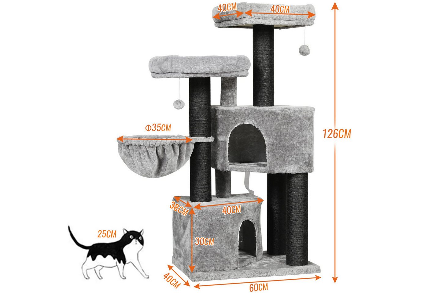 Thumbnail - MSMASK Kratzbaum groß für Katzen stabil mit Sisal-Kratzstangen, 2 Aussichtsplattform