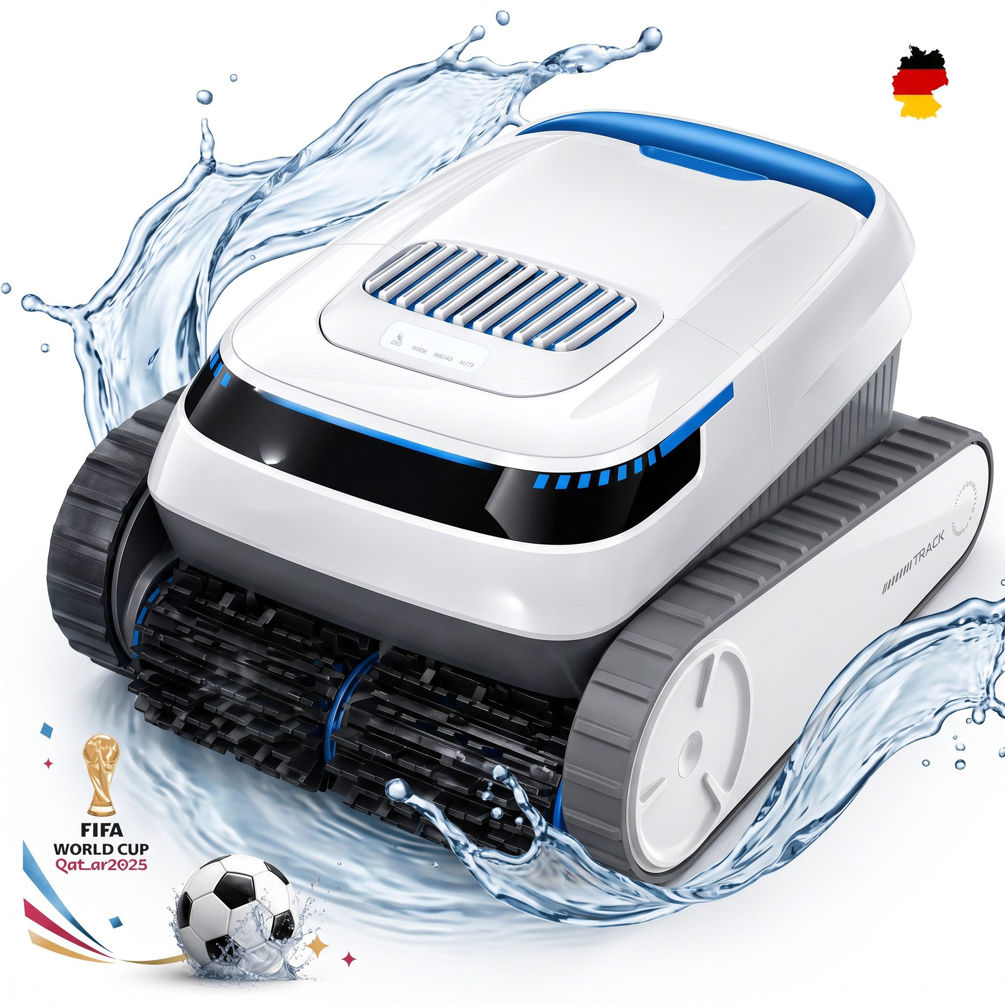 Blossom Poolroboter Akku Poolsauger für Boden Wand Wasserlinie, bis 200m² Pools, Kabellos Poolsauger 60kpa/5200mah für Aufstellpool & Einbaupool