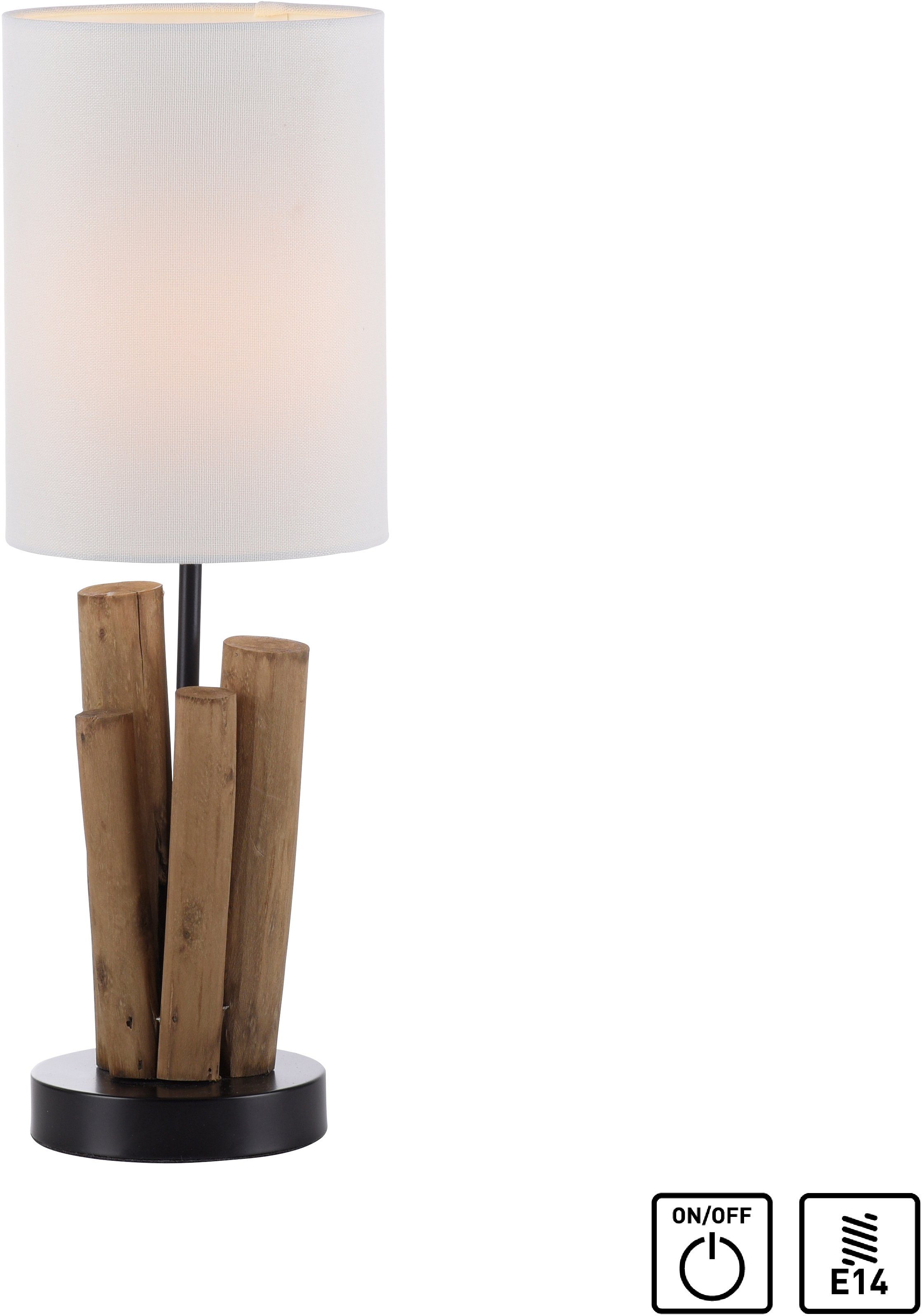 - Optik, Tischlampe Home Leuchtmittel Horgau, Vintage Holz Style, Tischleuchte wechselbar, Schnurschalter, affaire