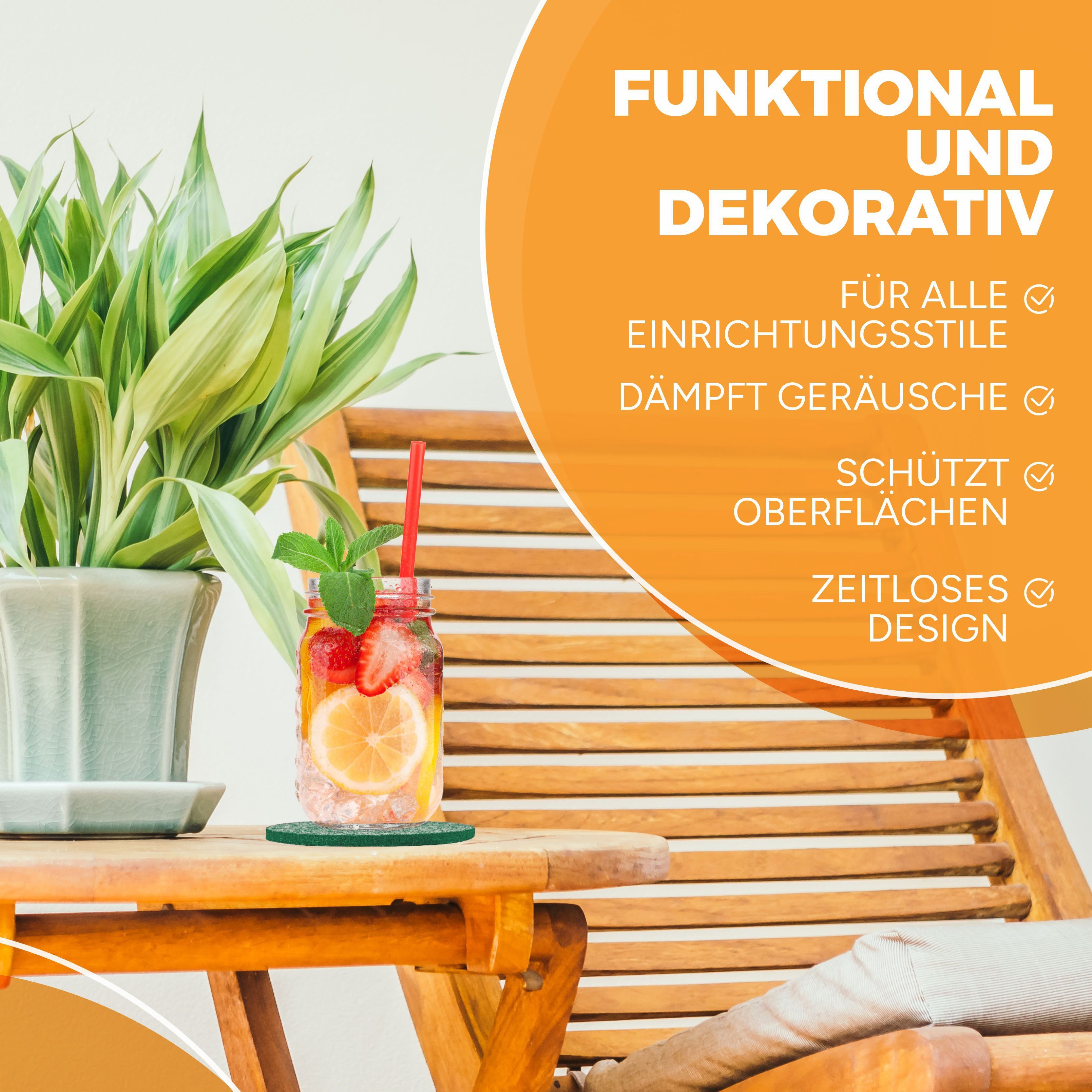 wortek Getränkeuntersetzer Filz-Untersetzer Rund für Gläser 10er Set + Box, Zubehör für Tisch & Gläser, Set, 10-tlg., waschbare Getränke Glasuntersetzer Gläser, – Bild 4 von 5