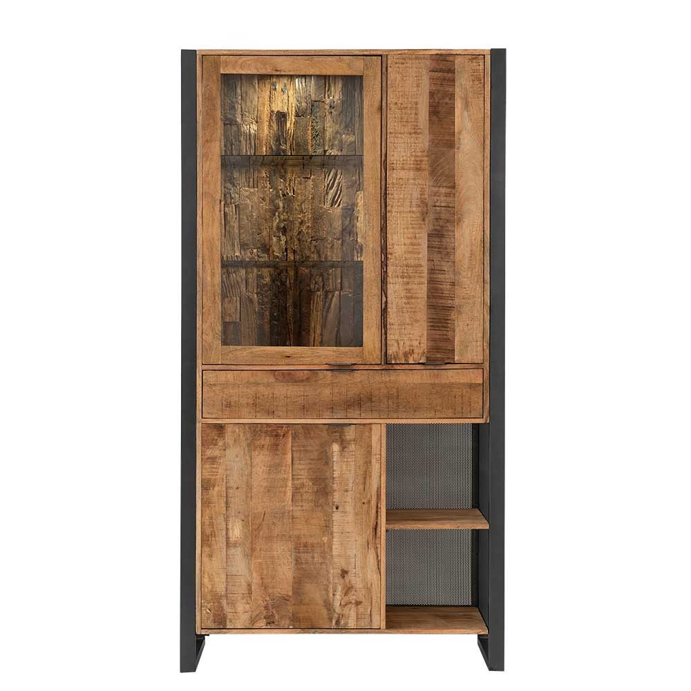Pharao24 Vitrine Florina aus Massivholz, mit LED Beleuchtung