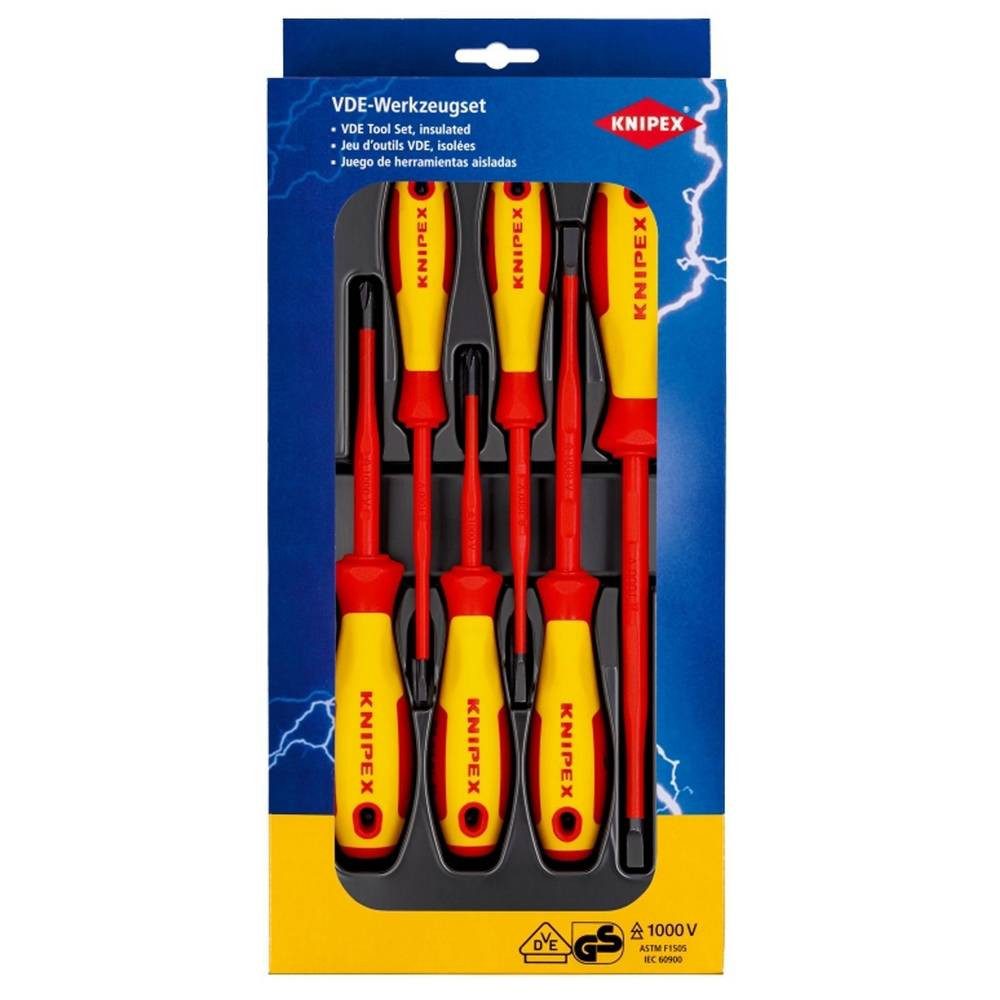 Knipex Schraubendreher VDE Schraubendreher-Set 6tlg. Schlitz/Kreuzschlitz 00 20 12 V02, Mehrkomponentengriff