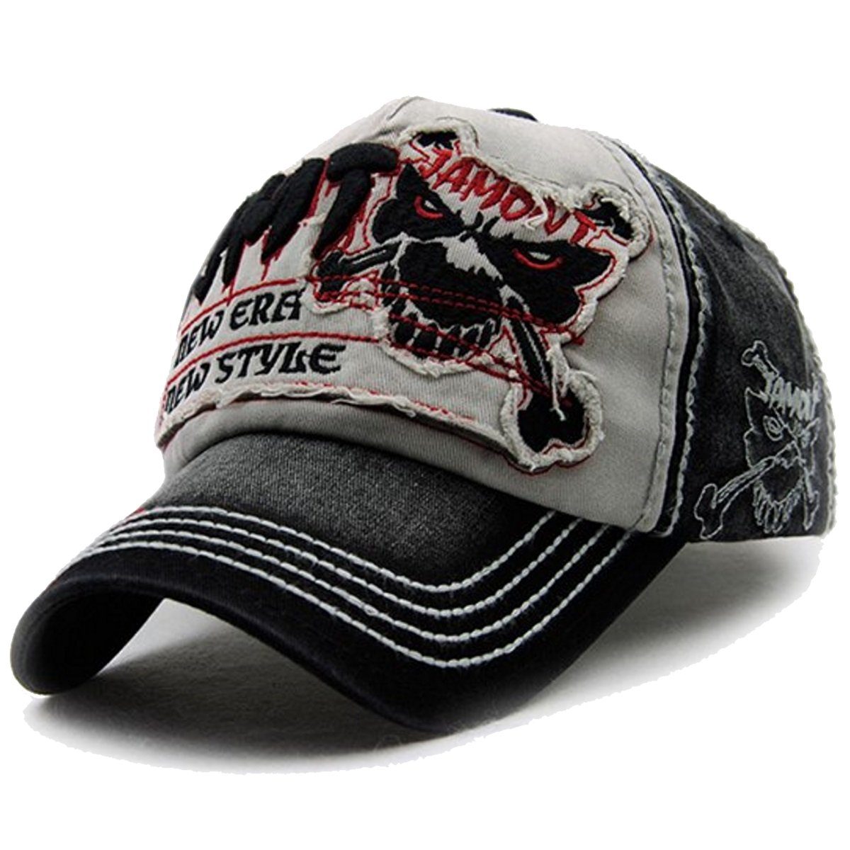 Sporty Baseball Cap Fight Skull Vintage Style Used Washed Look Retro Kappe Cap mit Belüftungslöchern