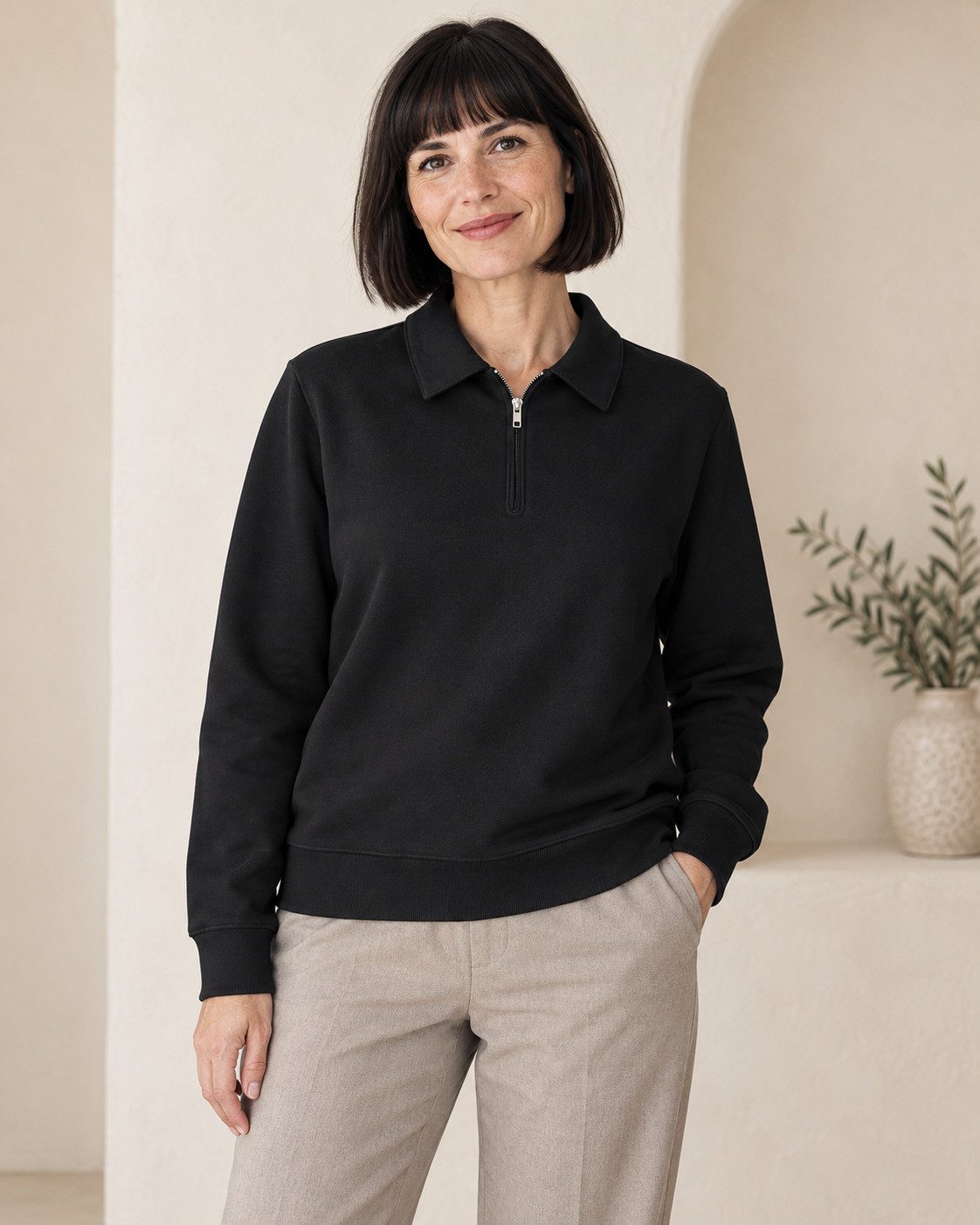 Sitztgut Polokragenpullover Unisex aus Sweatstoff mit kurzem Reißverschluss (1-tlg) 280 g/m² Sweatstoff mit Polokragen und kurzem Reißverschluss