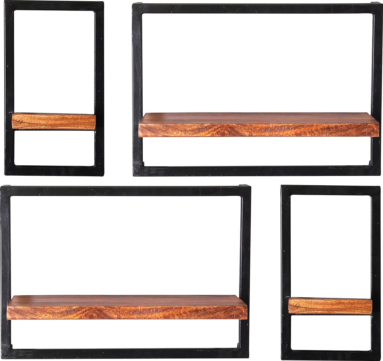 SIT Wandregal Panama, Set 4-tlg., Regalset im Industrial Stil, Mangoholz und Metall