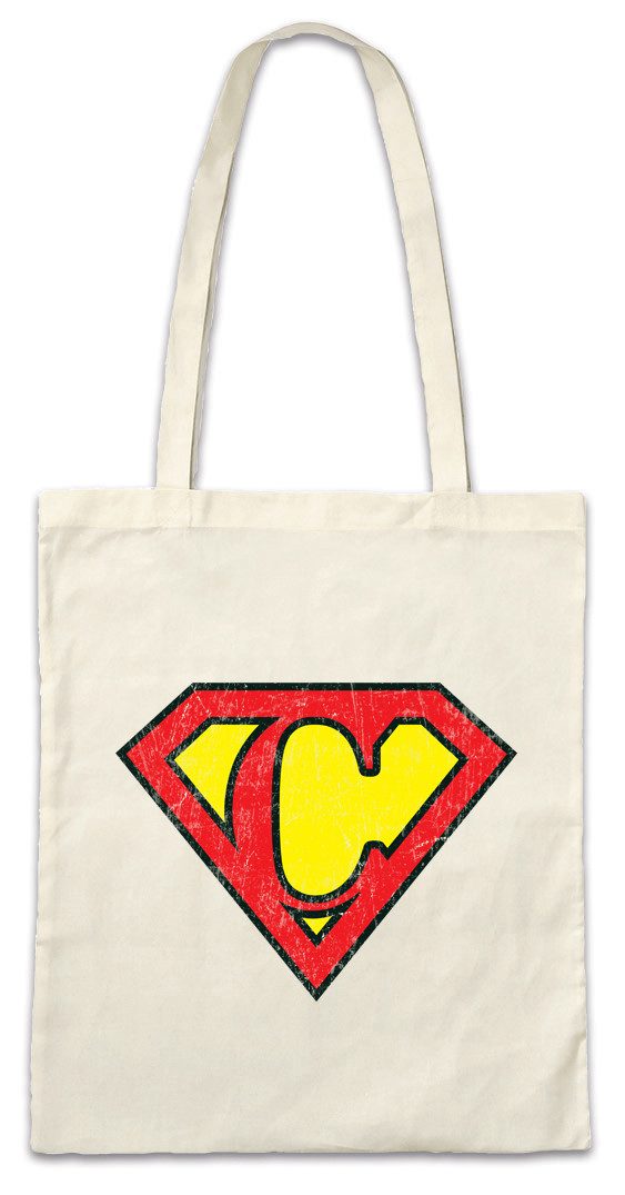 Beuteltasche Super C Stofftasche Buchstabe Initialen Vorname Nachname Man Fasching
