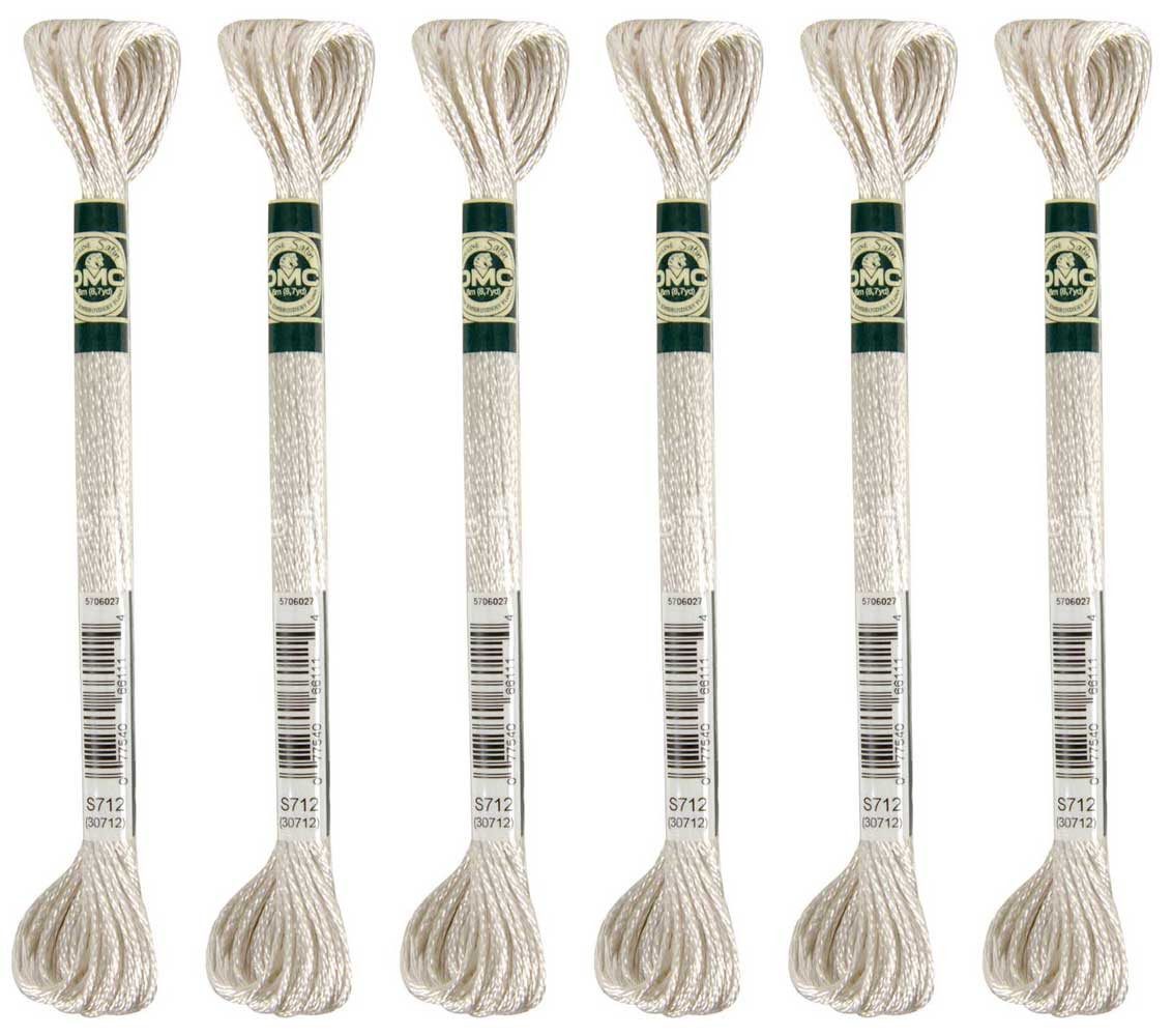 DMC 6x DMC Stickgarn Mouline Satin 1008F -712, 6-fädig, 8m, VPE Stickgarn, (embroidery kit by Marussia, 1-St., Hochwertiges Garn zum Stricken und Häkeln), Hochwertiges Garn zum Stricken und Häkeln