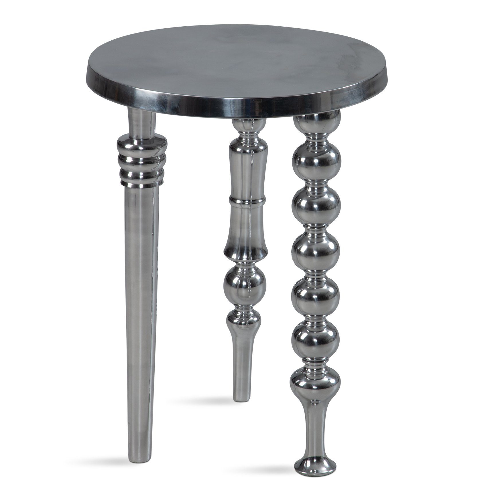 FINEBUY Beistelltisch FB92218 Sofatisch Metall Silber 44x44x63 cm Wohnzimmertisch Rund (44x44x63 cm Metall Sofatisch Rund Alu Silber), Wohnzimmertisch Rund, unterschiedliche Beine