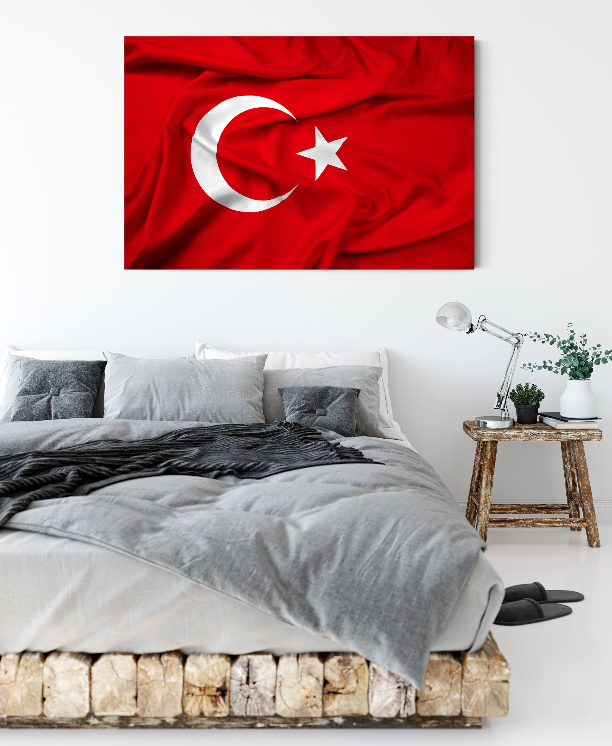 (1 flag Leinwandbild Flagge, bespannt, Türkei Zackenaufhänger Flagge Turkey Turkey flag Türkei inkl. St), fertig Leinwandbild Pixxprint