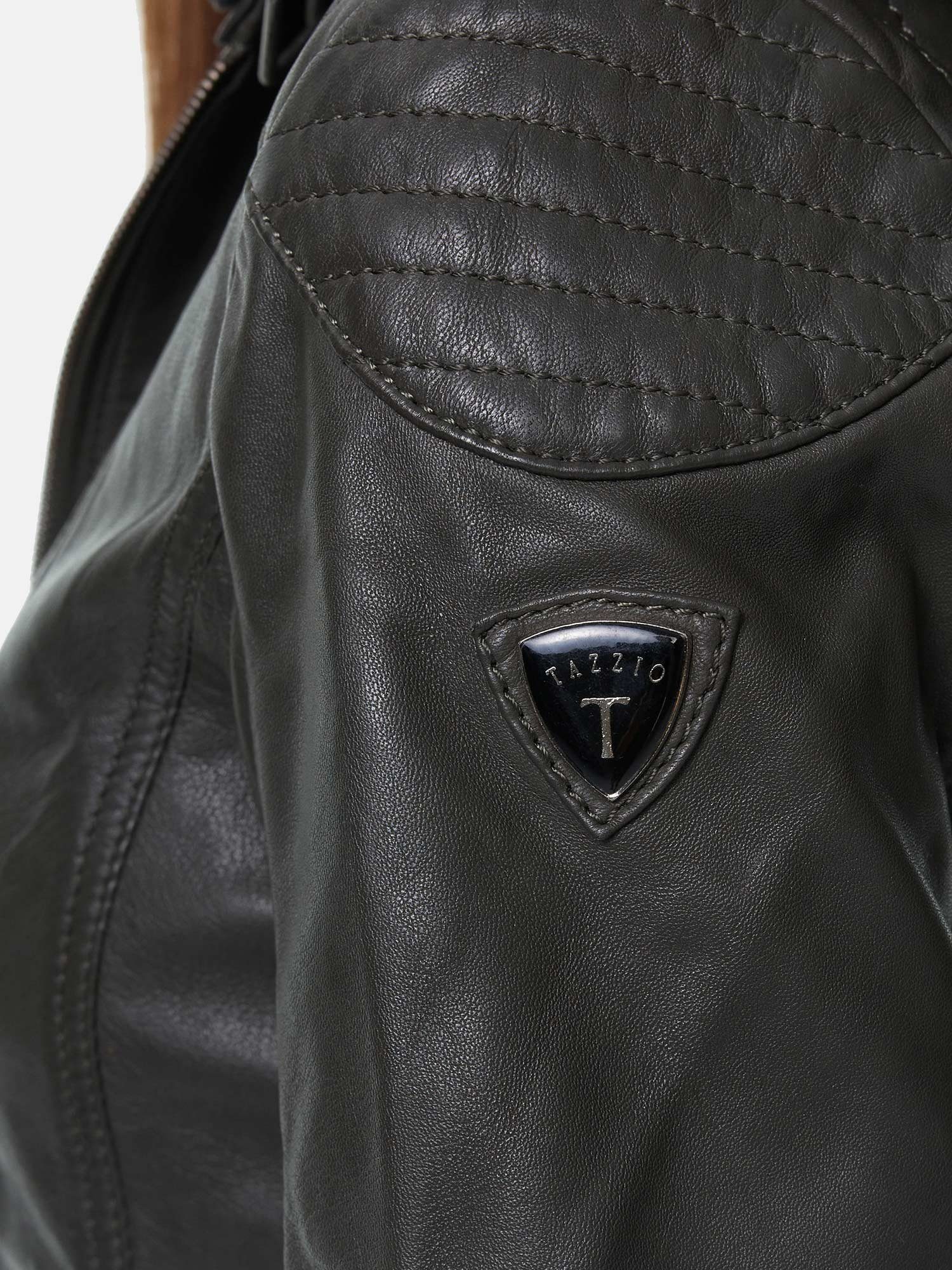 abnehmbarer khaki Lederjacke F503 Tazzio Damen Look im Leder Jacke mit Kapuze Biker