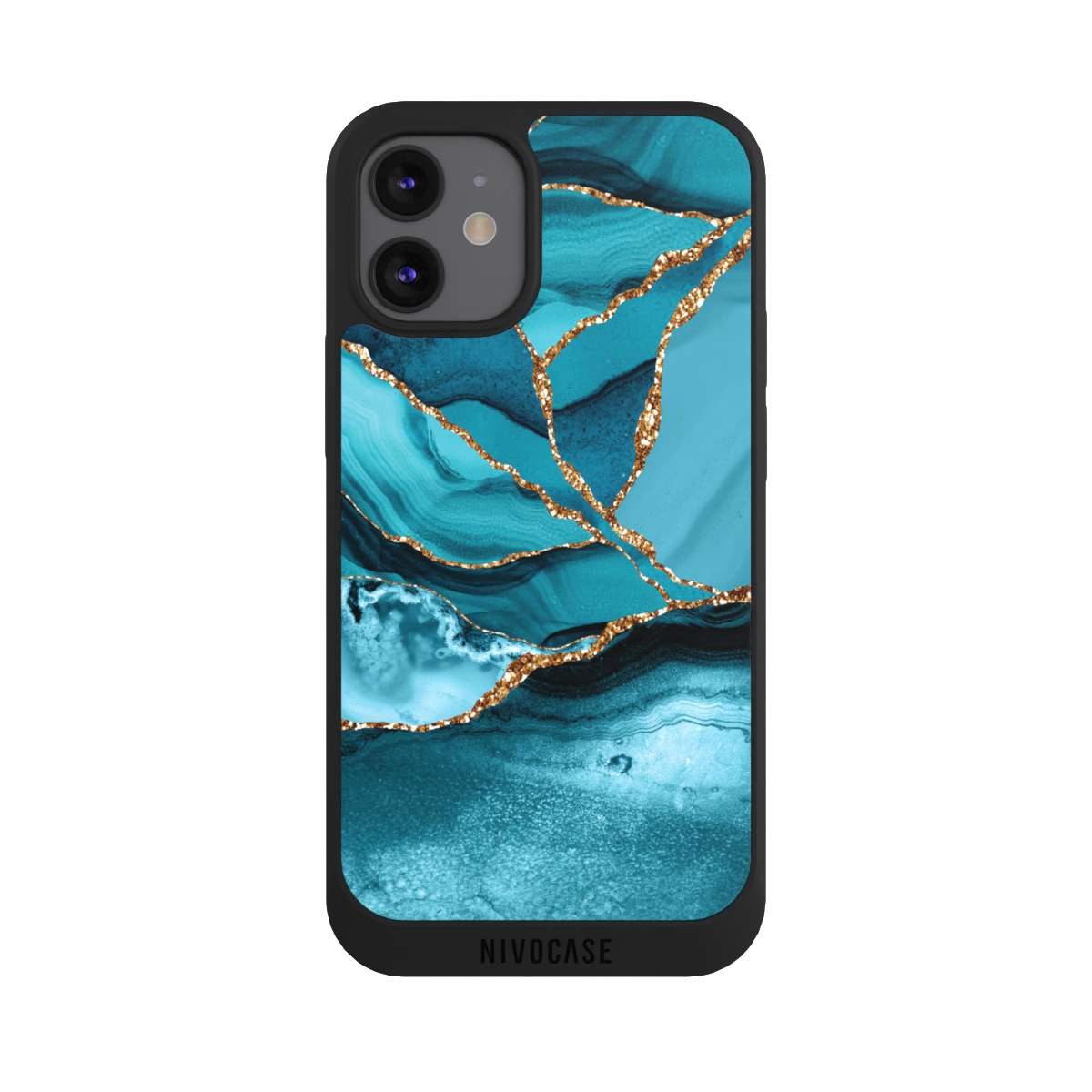 NIVOCASE Handyhülle Edelstein Glitzer Look Marmor Eisblaue Marmor Landschaft, Apple iPhone 12 mini Handyhülle Hülle NIVOpure Case Schwarz