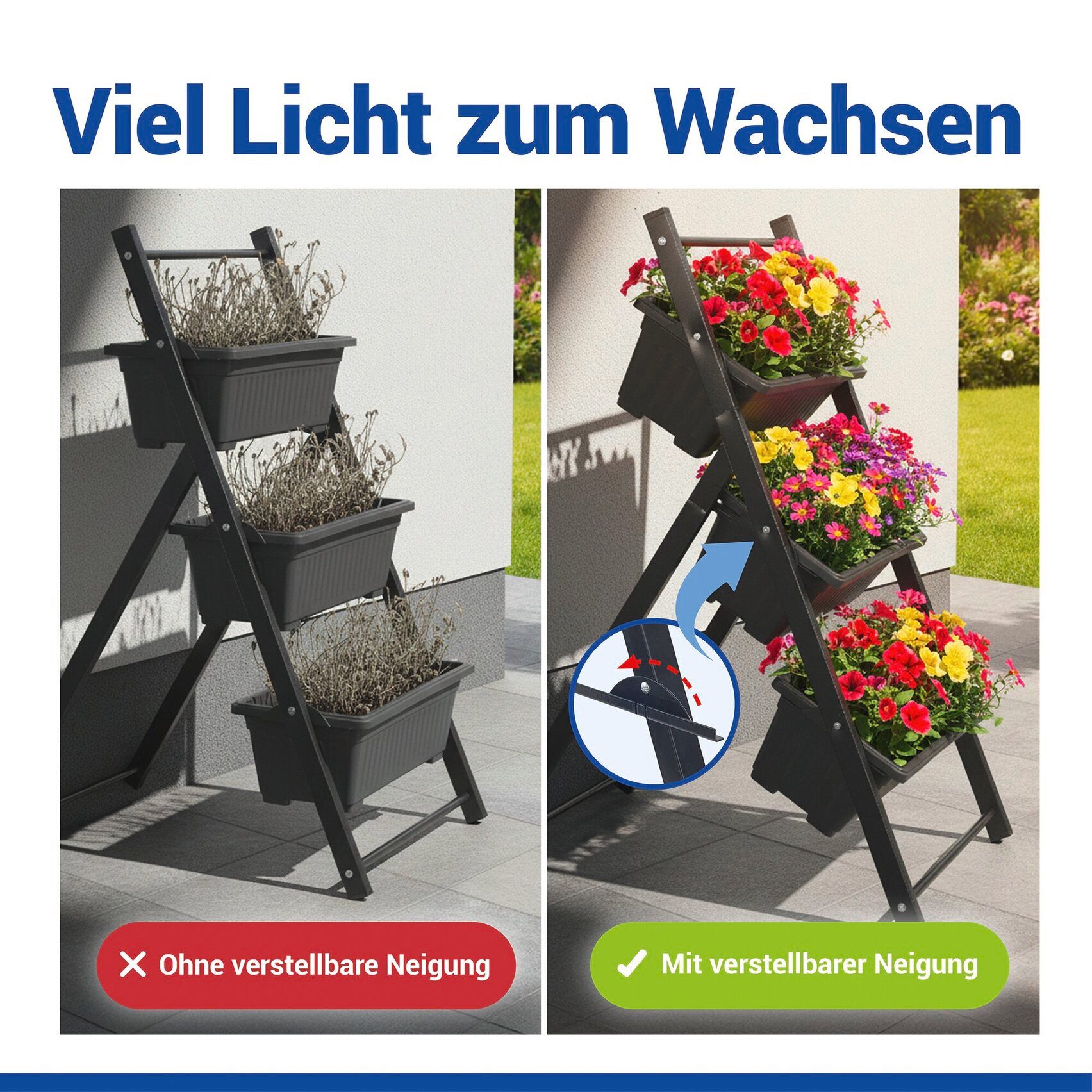 Maximex Hochbeet Vertikales Hochbeet 3 Etagen, vertikales Hochbeet für Balkon & Terrasse, herausnehmbare Pflanzkästen – Bild 4 von 5
