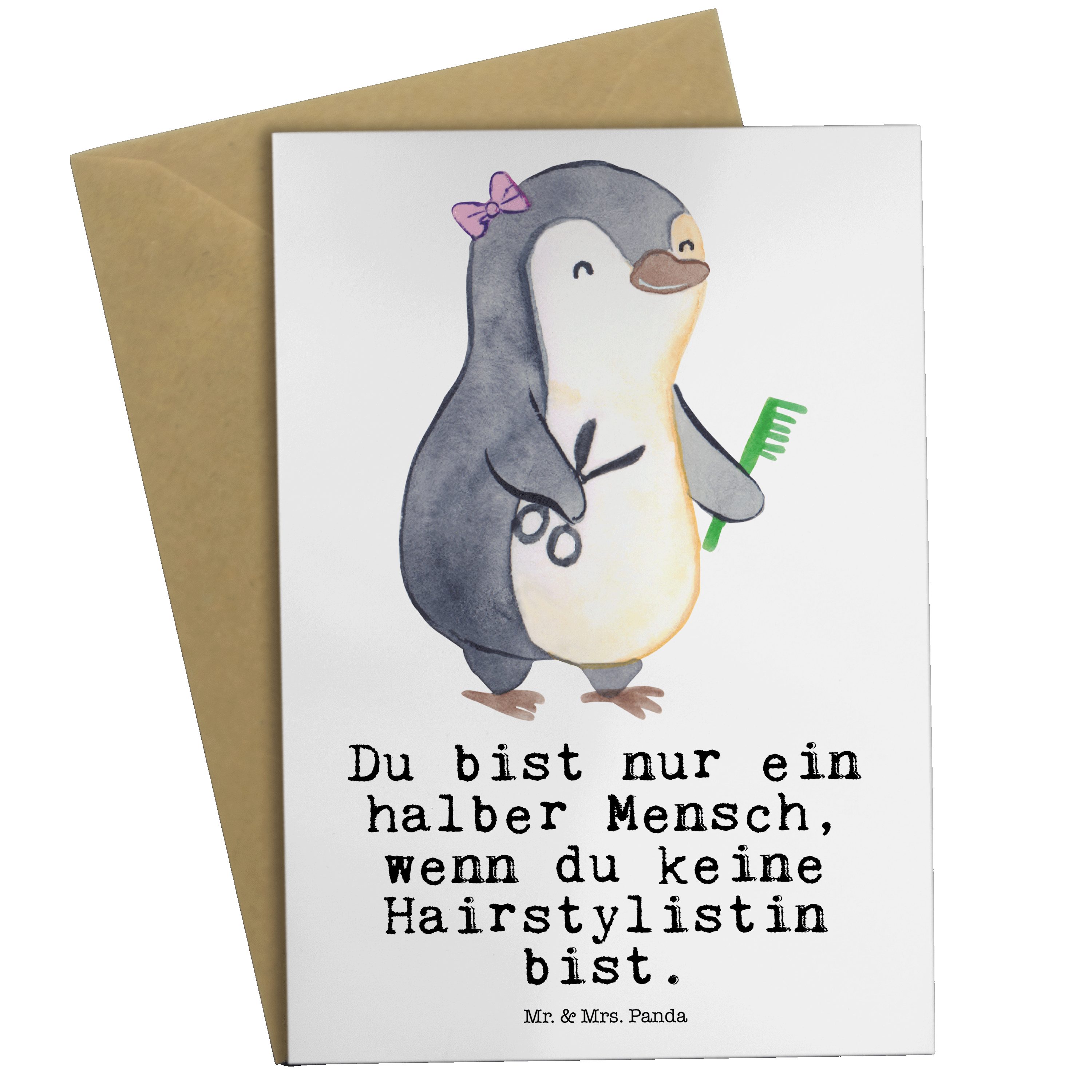 Mr. & Mrs. - Geschenk, Grußkarte Panda Karte, Glückwunschkarte, Herz - mit Weiß Ha Hairstylistin