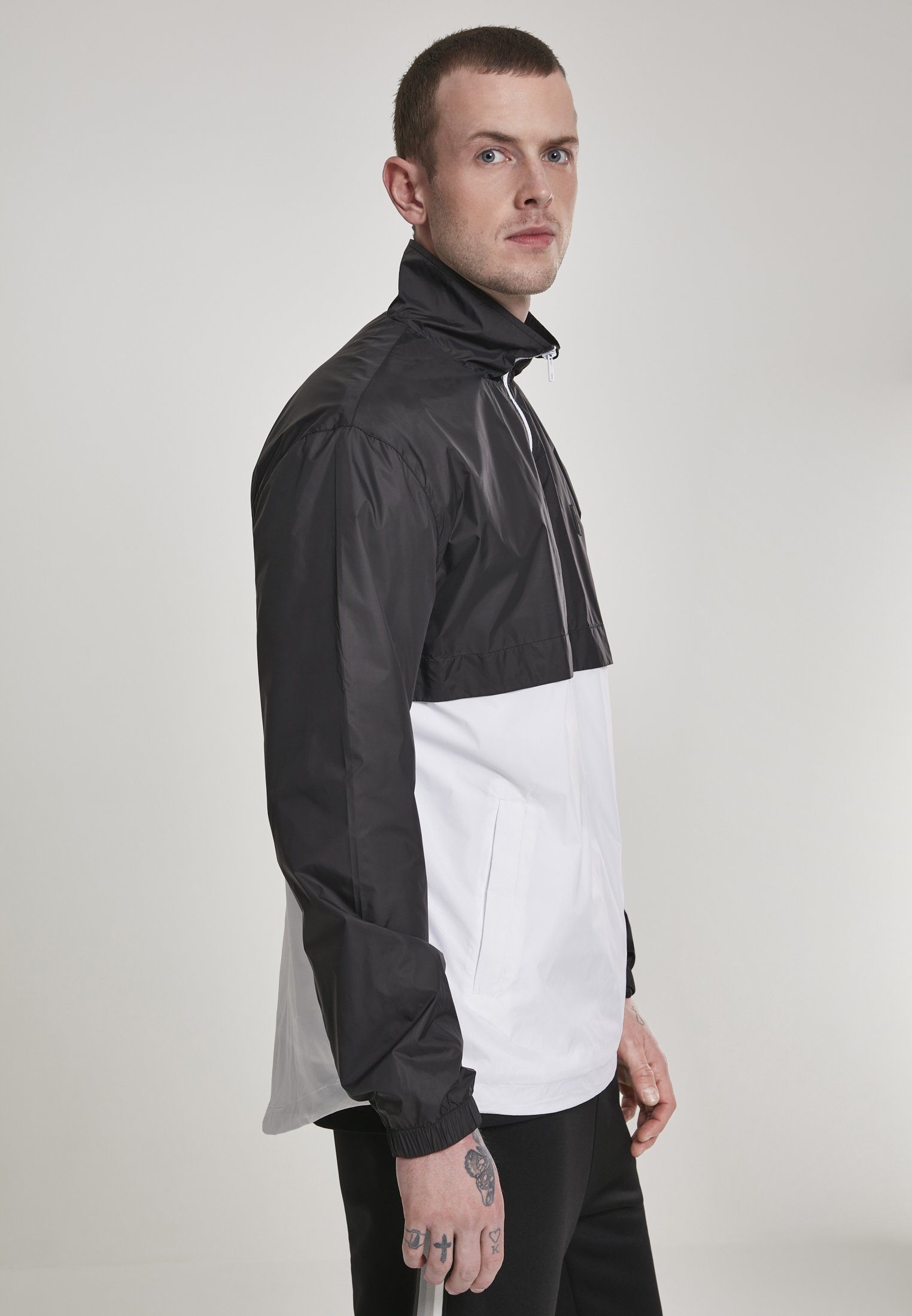 Collar Herren Over Up CLASSICS Outdoorjacke Jacket (1-St) Pull black/white Stand URBAN