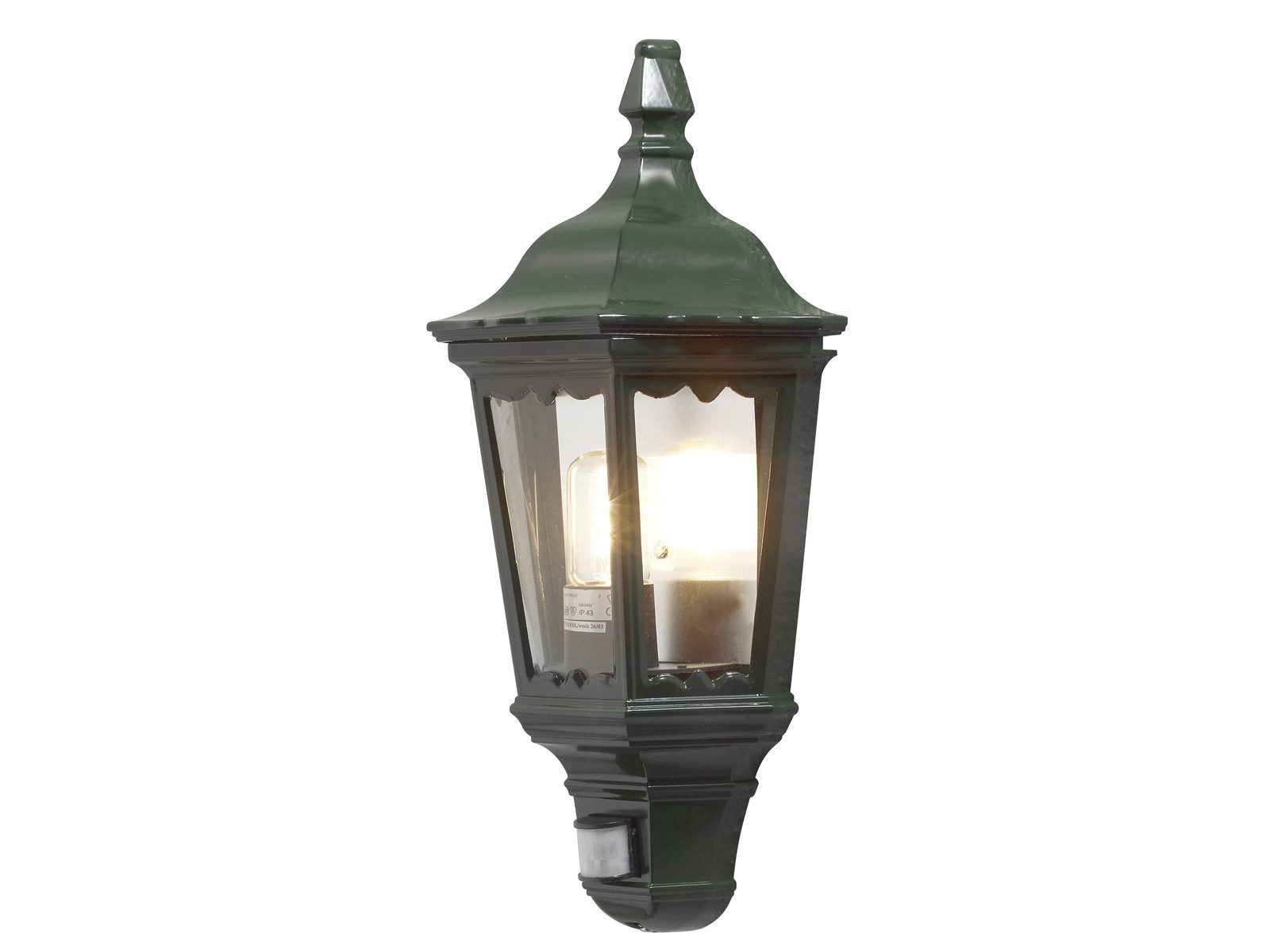 KONSTSMIDE LED Außen-Wandleuchte Laterne mit Bewegungssensor, Höhe 49,5cm, Bewegungsmelder, LED wechselbar, Warmweiß, Wand Außenleuchte Halbschale Fassadenbeleuchtung mit E27 Leuchtmittel