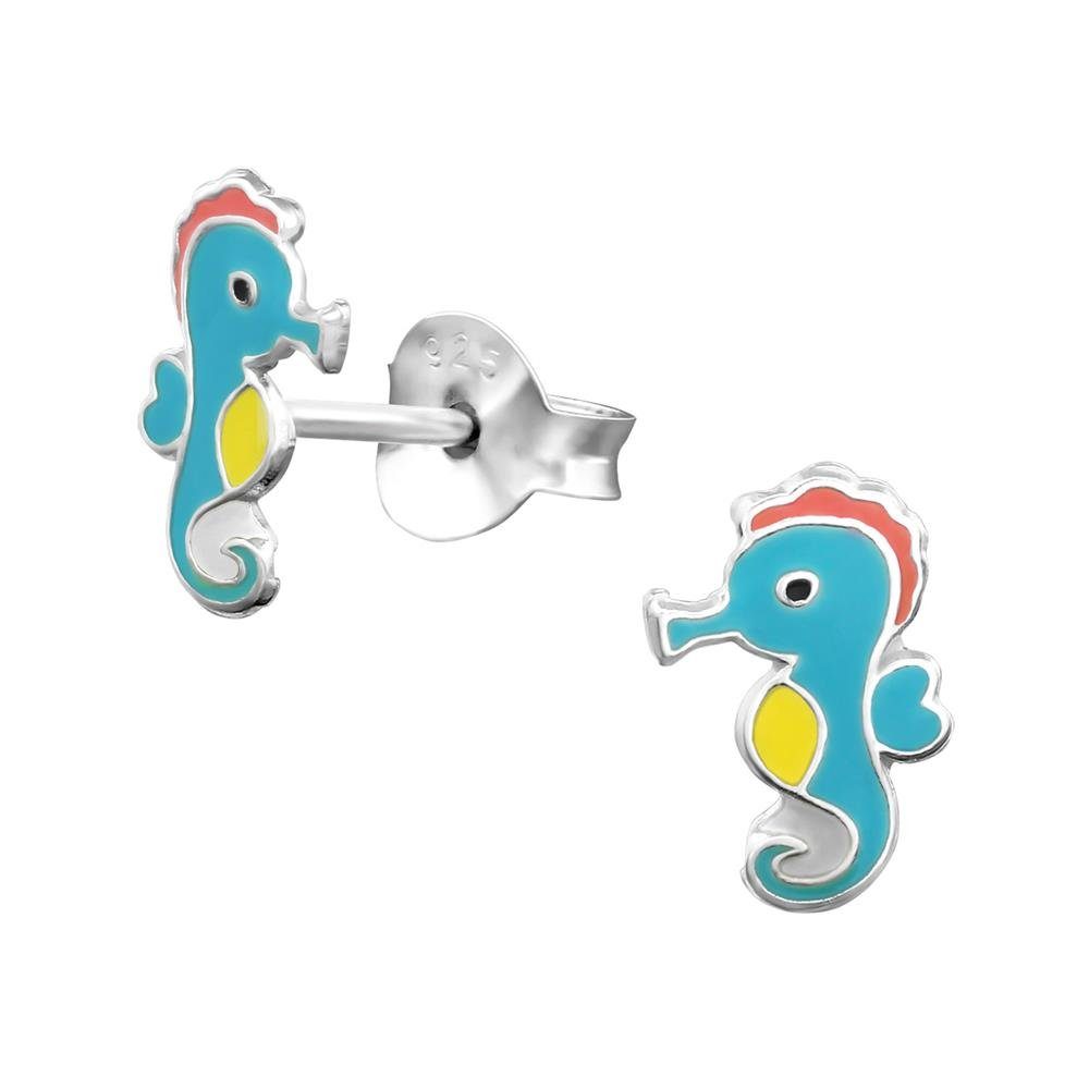 BUNGSA Ohrring-Set Ohrstecker buntes Seepferdchen aus 925 Silber Kinder (1 Paar (2 Stück), 2-tlg), Ohrschmuck Ohrringe