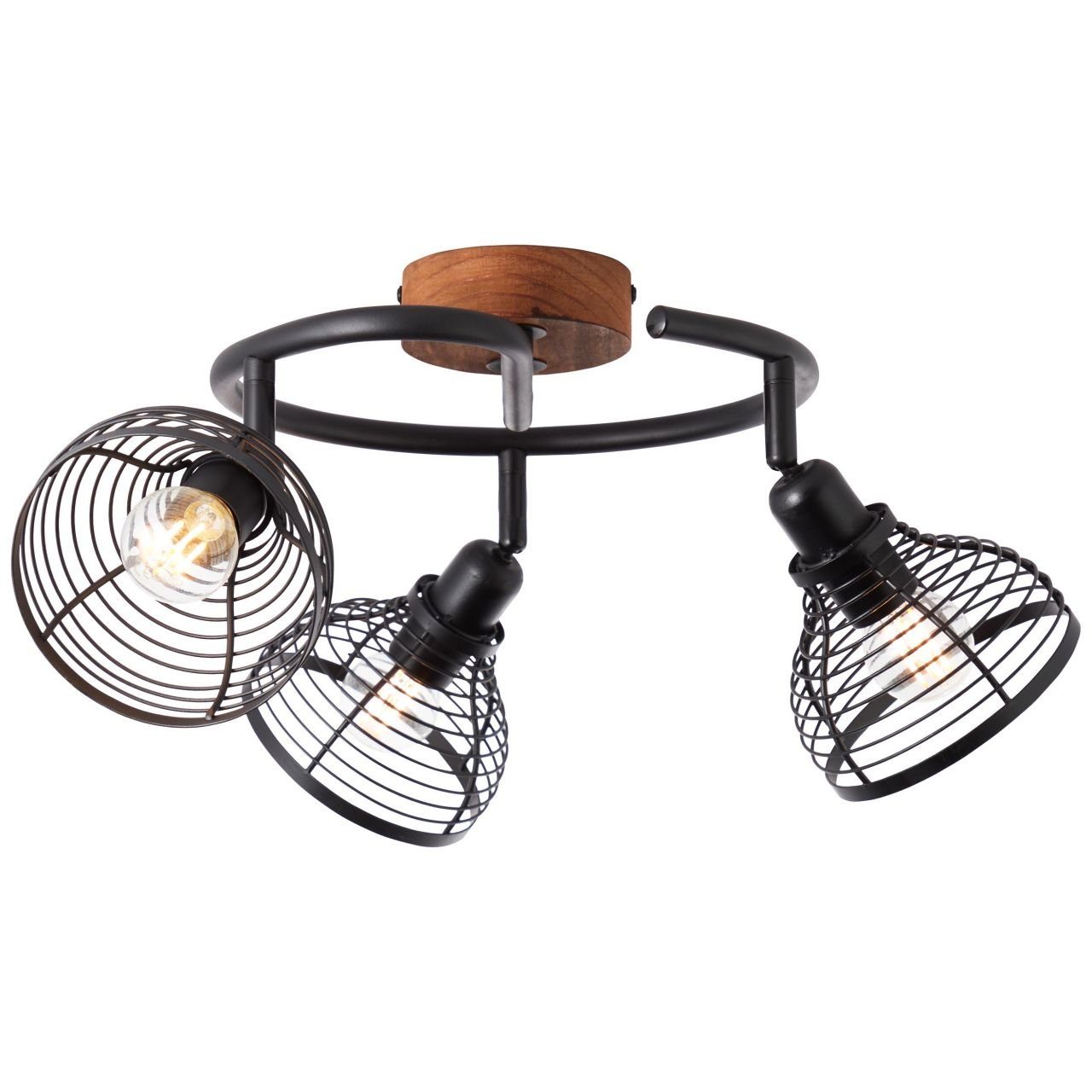 Brilliant Deckenleuchte D45 3x Metall/Holz, Lampe, Avia, schwarz/holzfarbend, Avia Spotspirale 3flg