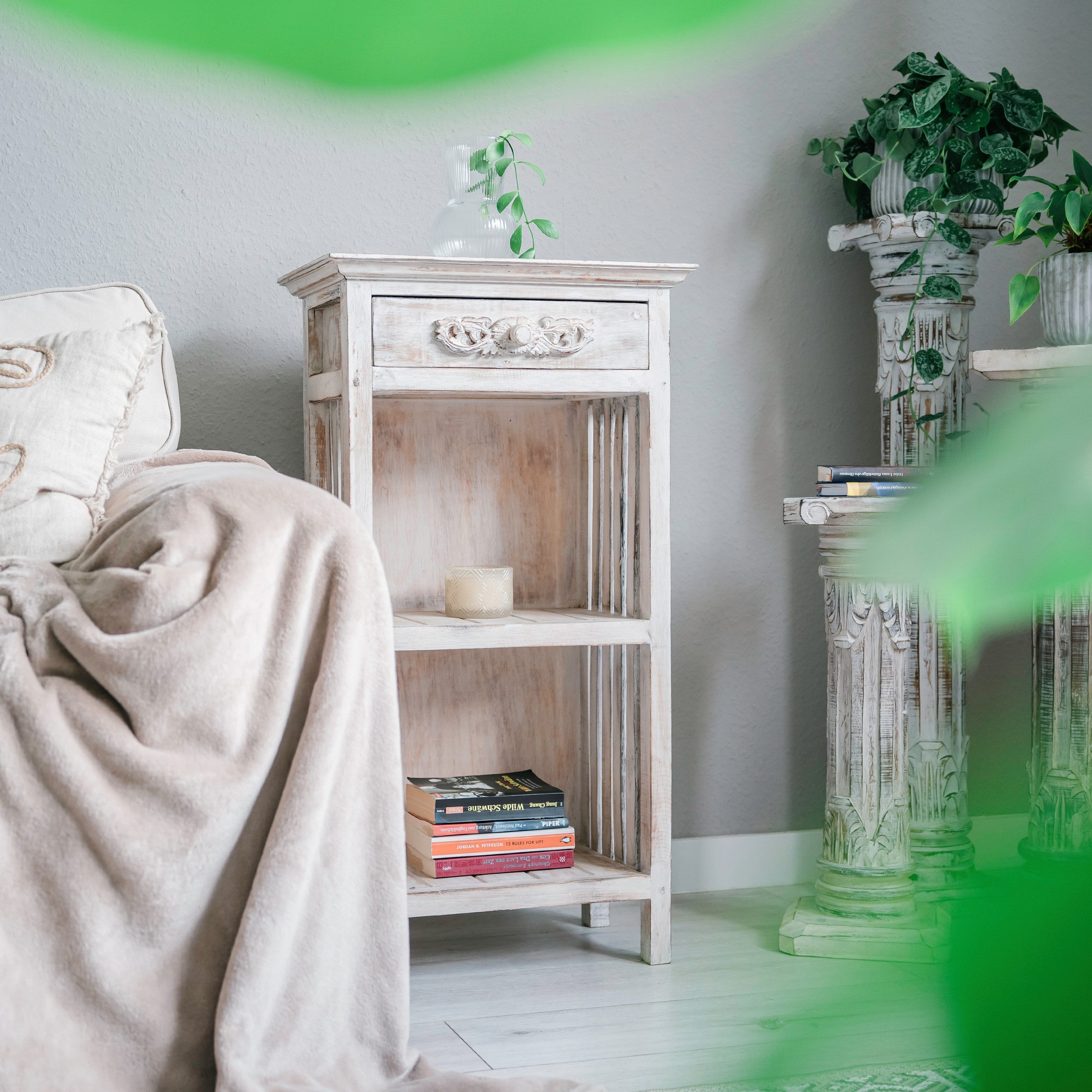 livasia Standregal Bali Beistelltisch - 49x33x90cm - mit Schublade, handgef günstig online kaufen