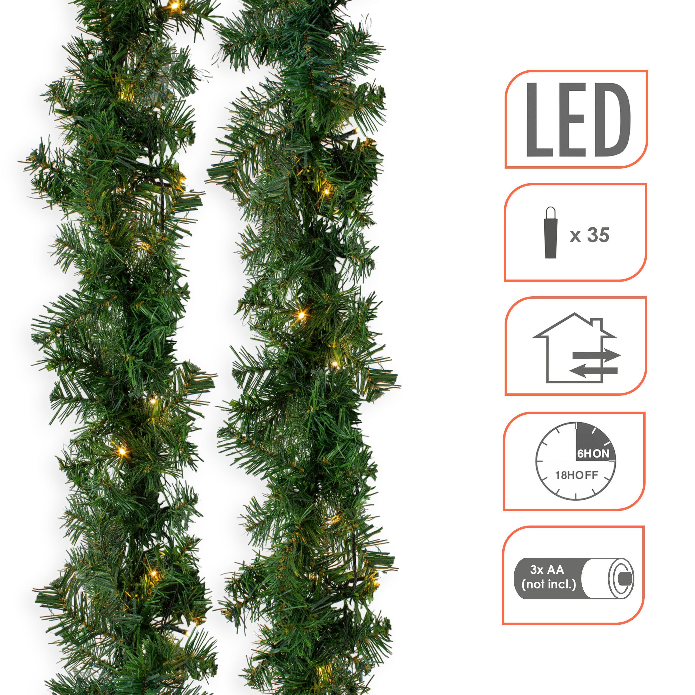 Spetebo LED-Girlande Weihnachts-Girlande grün mit Lichterkette 270 cm, 35-flammig, Künstliche Tannen Girlande mit Lichterkette und Timer - Outdoor