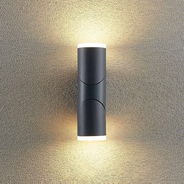Lindby LED Außen-Wandleuchte Aspyn, LED-Leuchtmittel fest verbaut, warmweiß, Modern, Aluminium, Kunststoff, dunkelgrau (RAL 7016), 2 flammig, inkl.