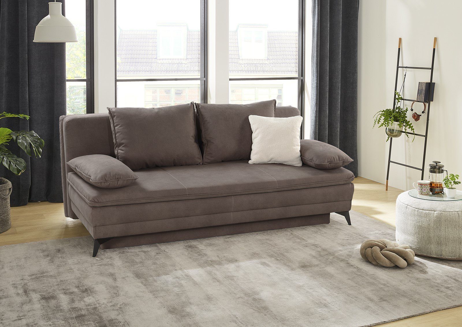 luma-home Schlafsofa 15158, Dauerschläfer mit Bettkasten B202/T105/H90 cm, Liegefläche 158x199 cm, Wellenunterfederung, integrierter Topper, Mikrofaser Braun