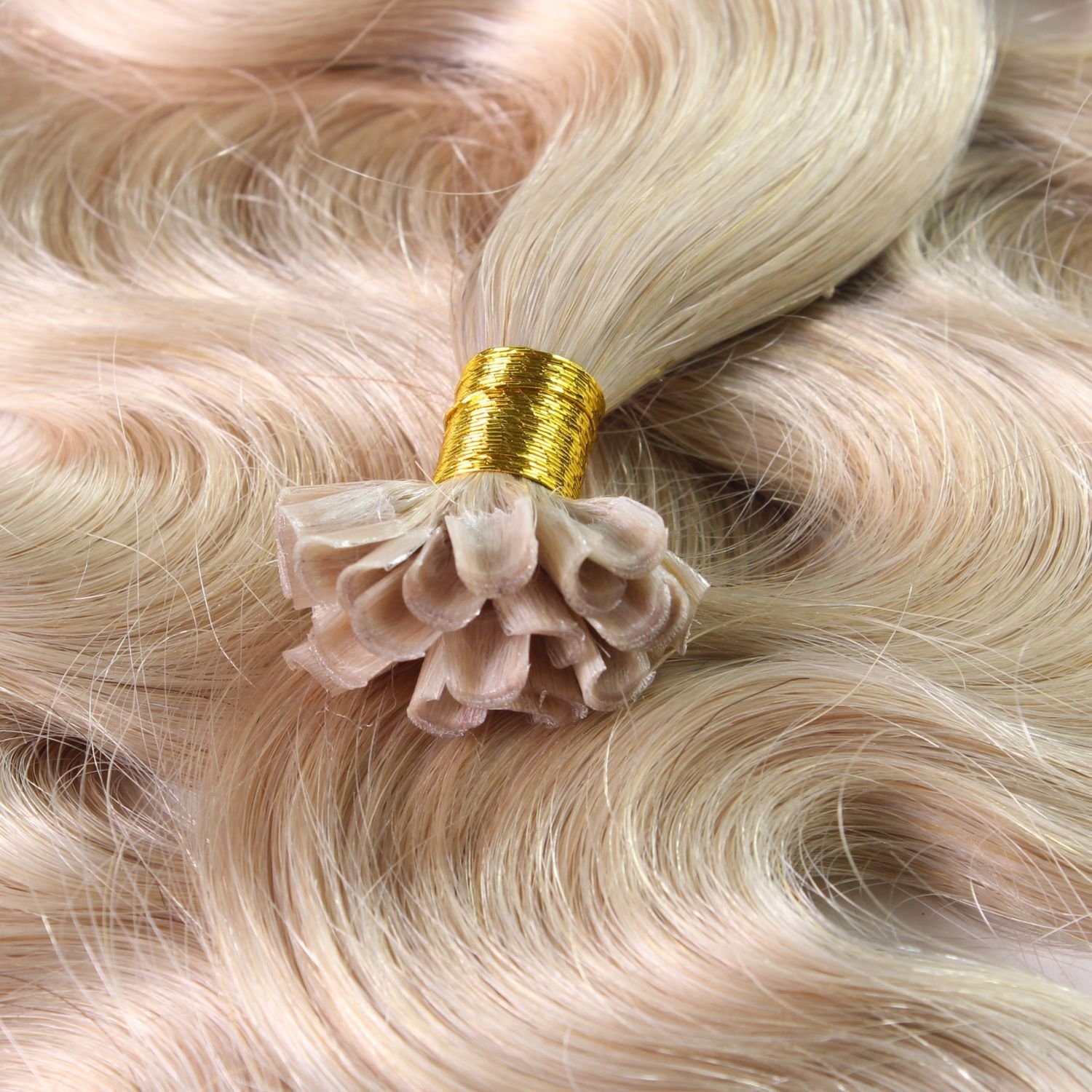 hair2heart Echthaar-Extension Asch #10/1 40cm Hell-Lichtblond Bondings gewellt Premium