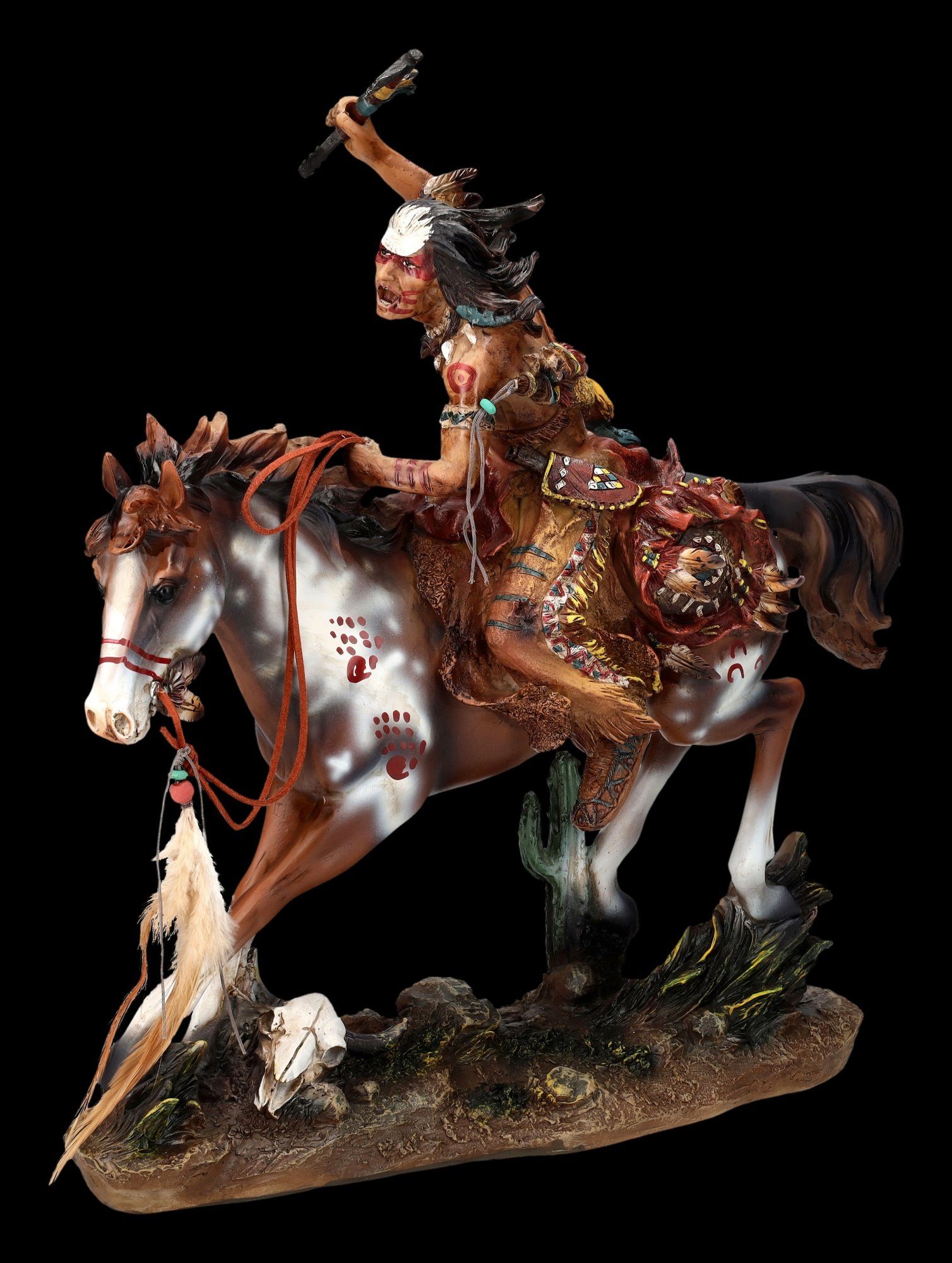 Figuren Shop GmbH Dekofigur Native American Figur - Reitend mit Tomahawk groß - Western Pferd
