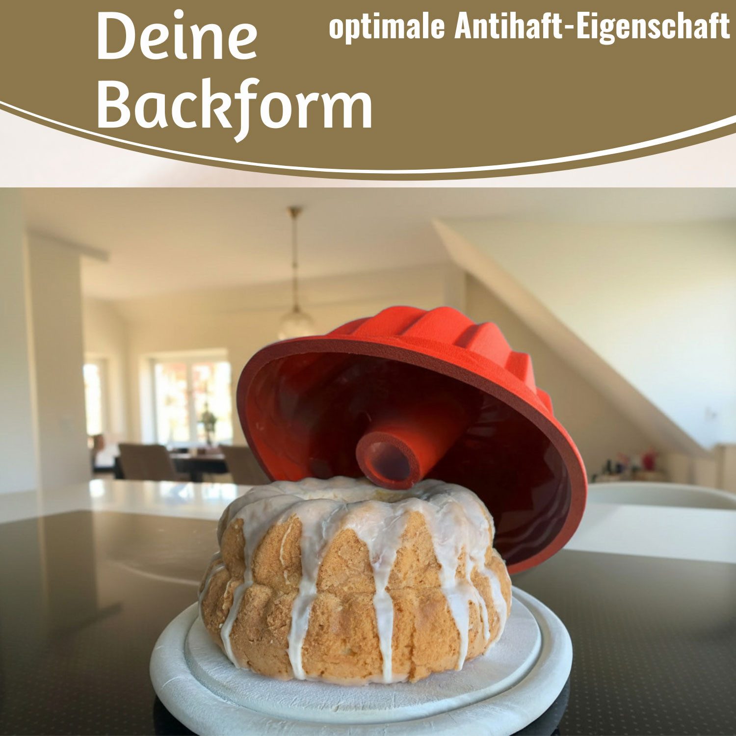 LS-LebenStil Gugelhupfform Silikon Gugelhupf Backform 24cm Rund Napfkuchenform Kuchenform, (Premium Silikon, Bundform Form für Napfkuchen Gugelhupf 1-tlg), Kuch – Bild 4 von 5