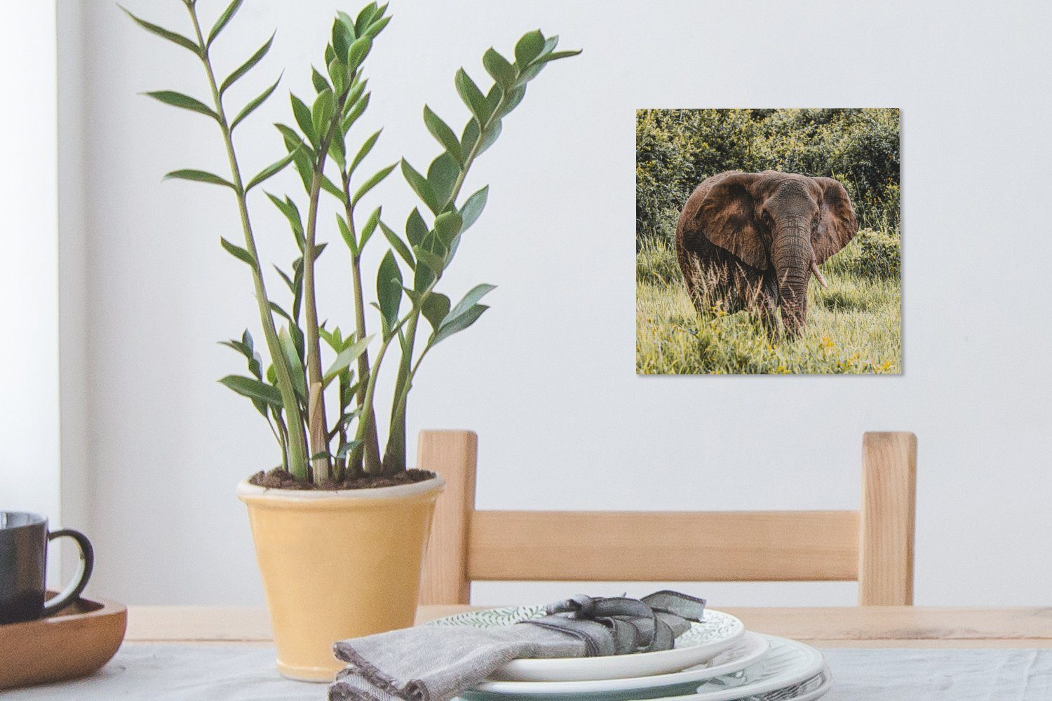 - Schlafzimmer - OneMillionCanvasses® für Gras Elefant Natur, Wohnzimmer Leinwandbild (1 Bilder Leinwand St),
